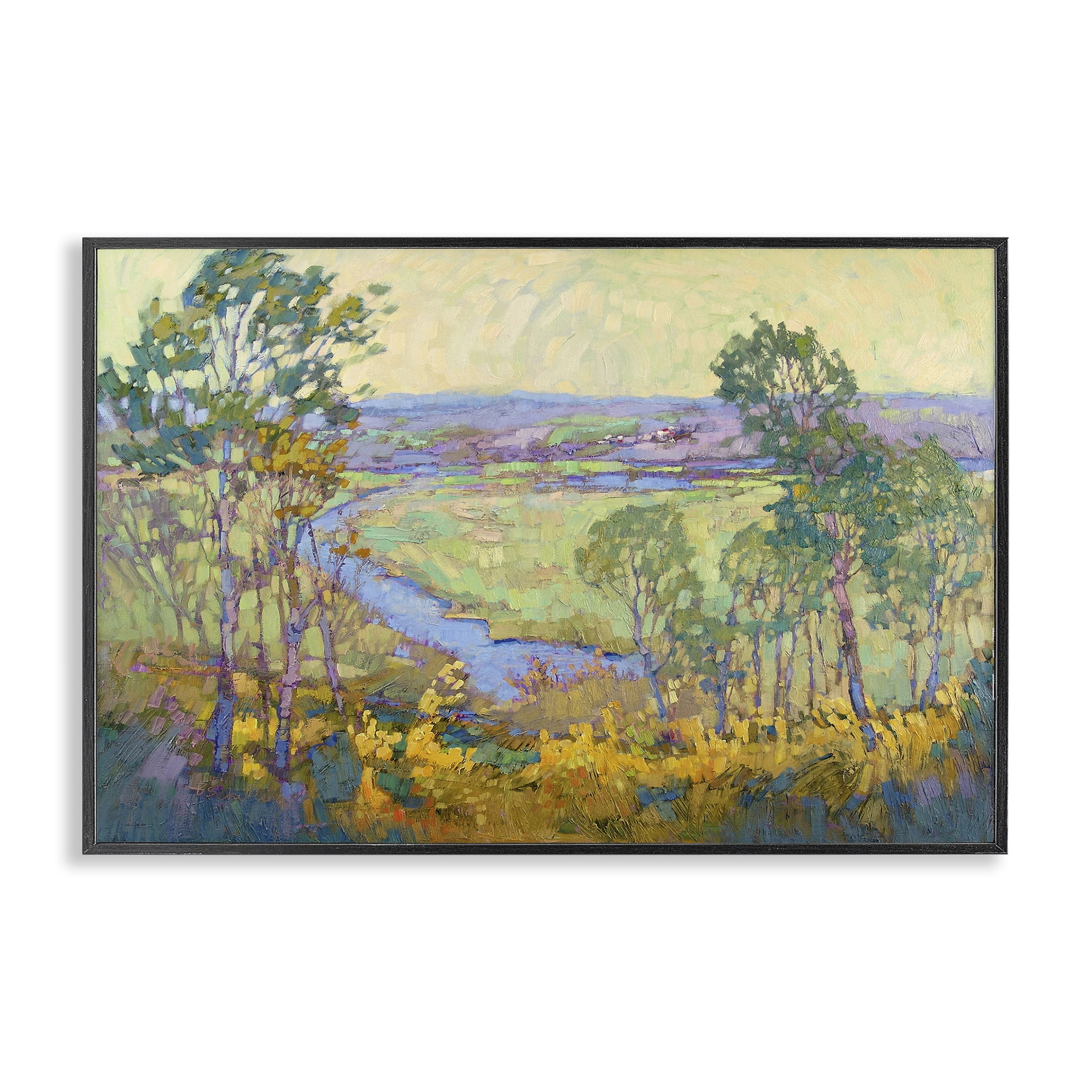 Stupell Industries Abstract Winding Stream Landscape & Nature Painting Black Framed Art Print Wall Art, 24 x 16