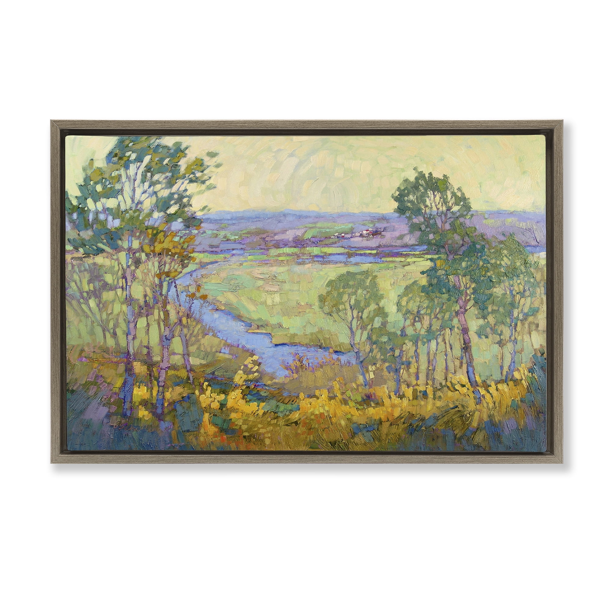 Stupell Industries Abstract Winding Stream Landscape & Nature Painting Brown Floater Framed Canvas Art Print Wall Art, 31 x 21