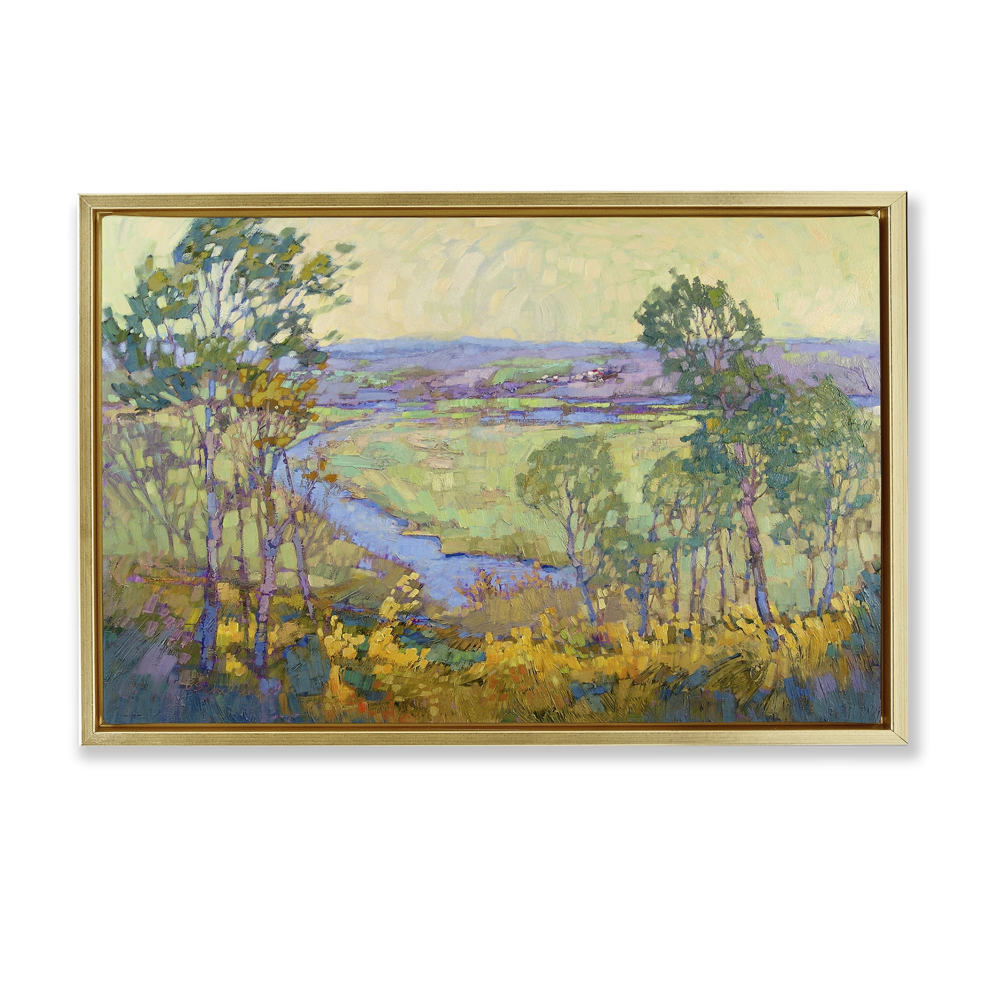 Stupell Industries Abstract Winding Stream Landscape & Nature Painting Gold Floater Framed Canvas Art Print Wall Art, 25 x 17