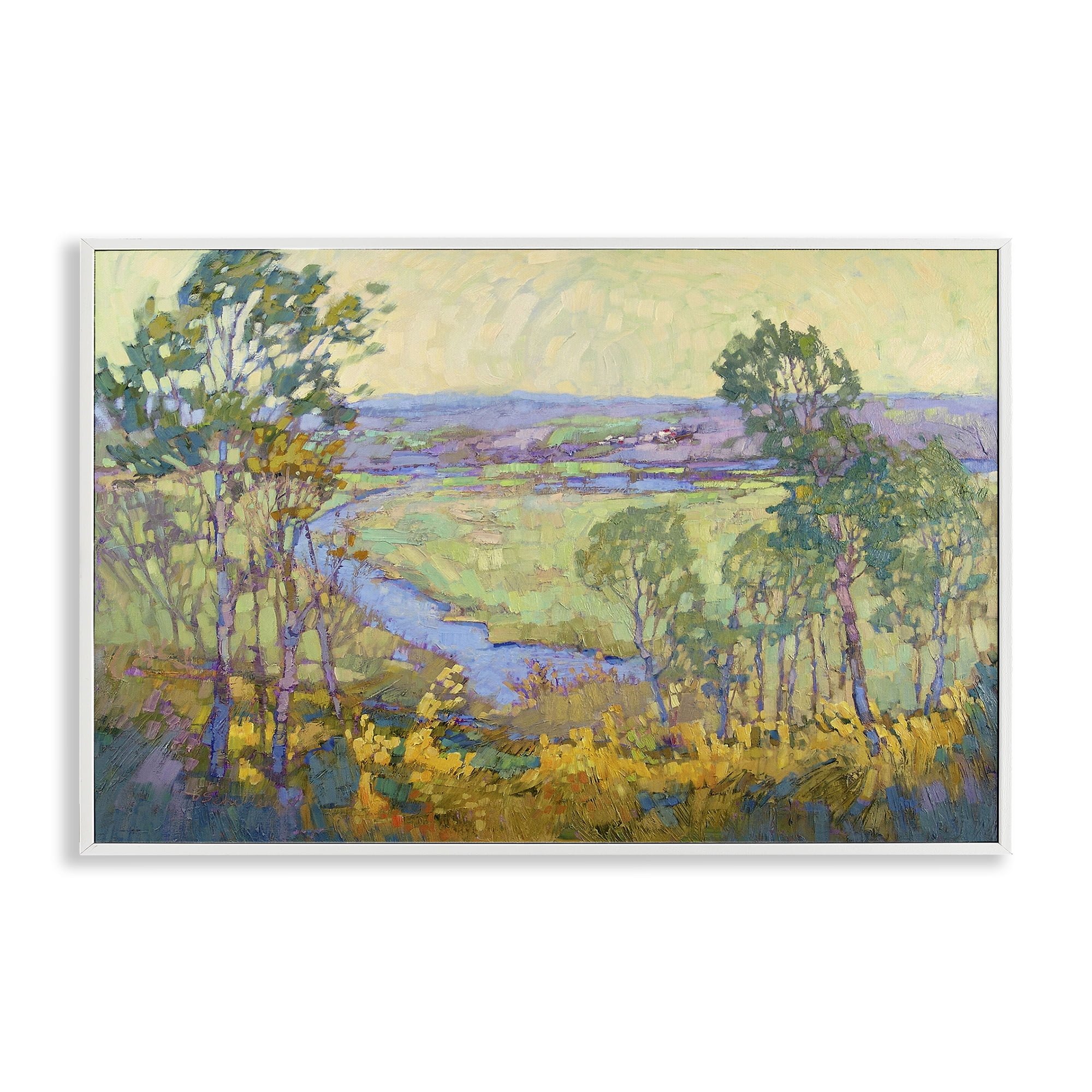 Stupell Industries Abstract Winding Stream Landscape & Nature Painting White Framed Art Print Wall Art, 18 x 12