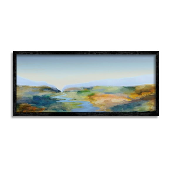 Stupell Industries Abstract Winding Stream Landscape Painting Black Framed Art Print Wall Art, 24 x 10