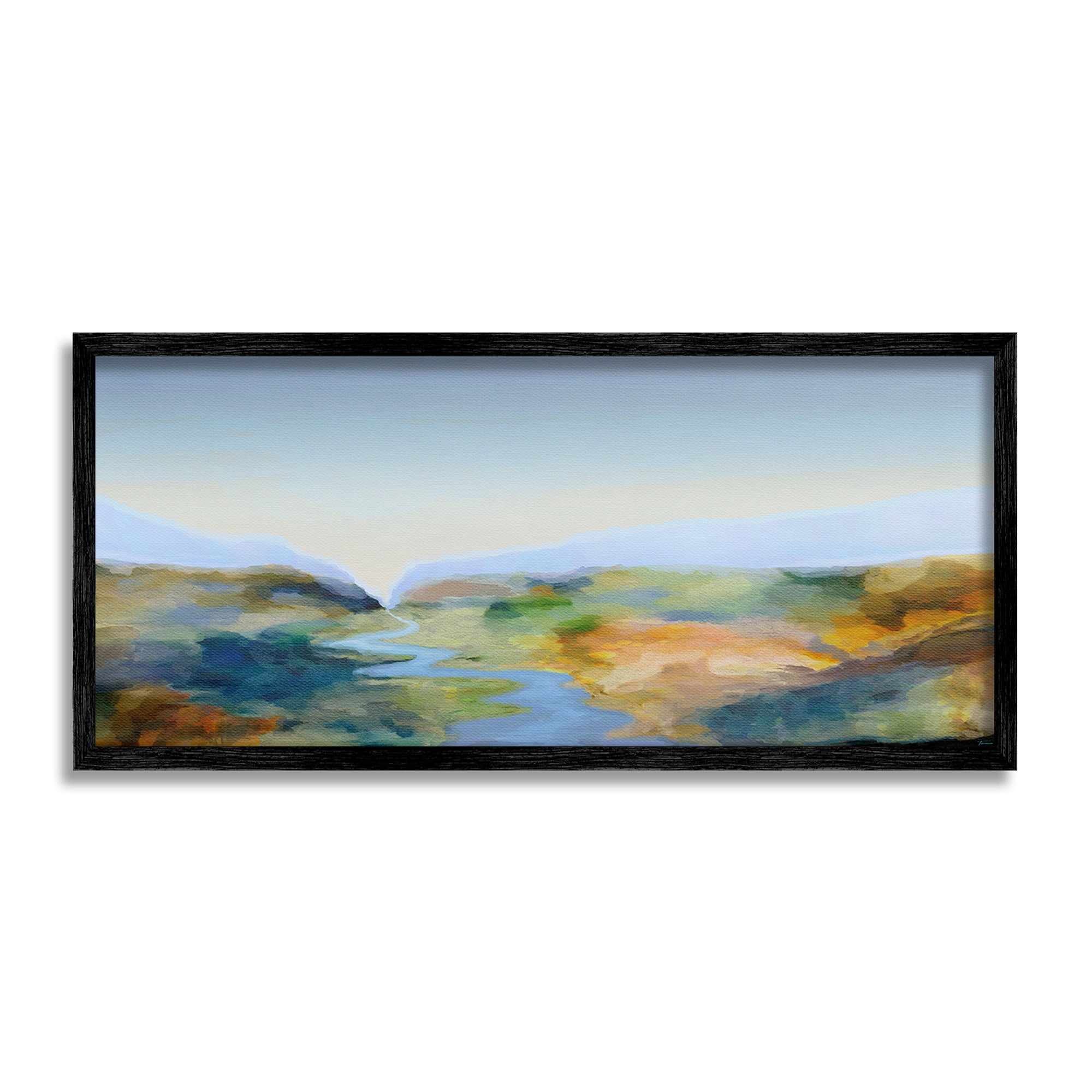Stupell Industries Abstract Winding Stream Landscape Painting Black Framed Art Print Wall Art, 30 x 13
