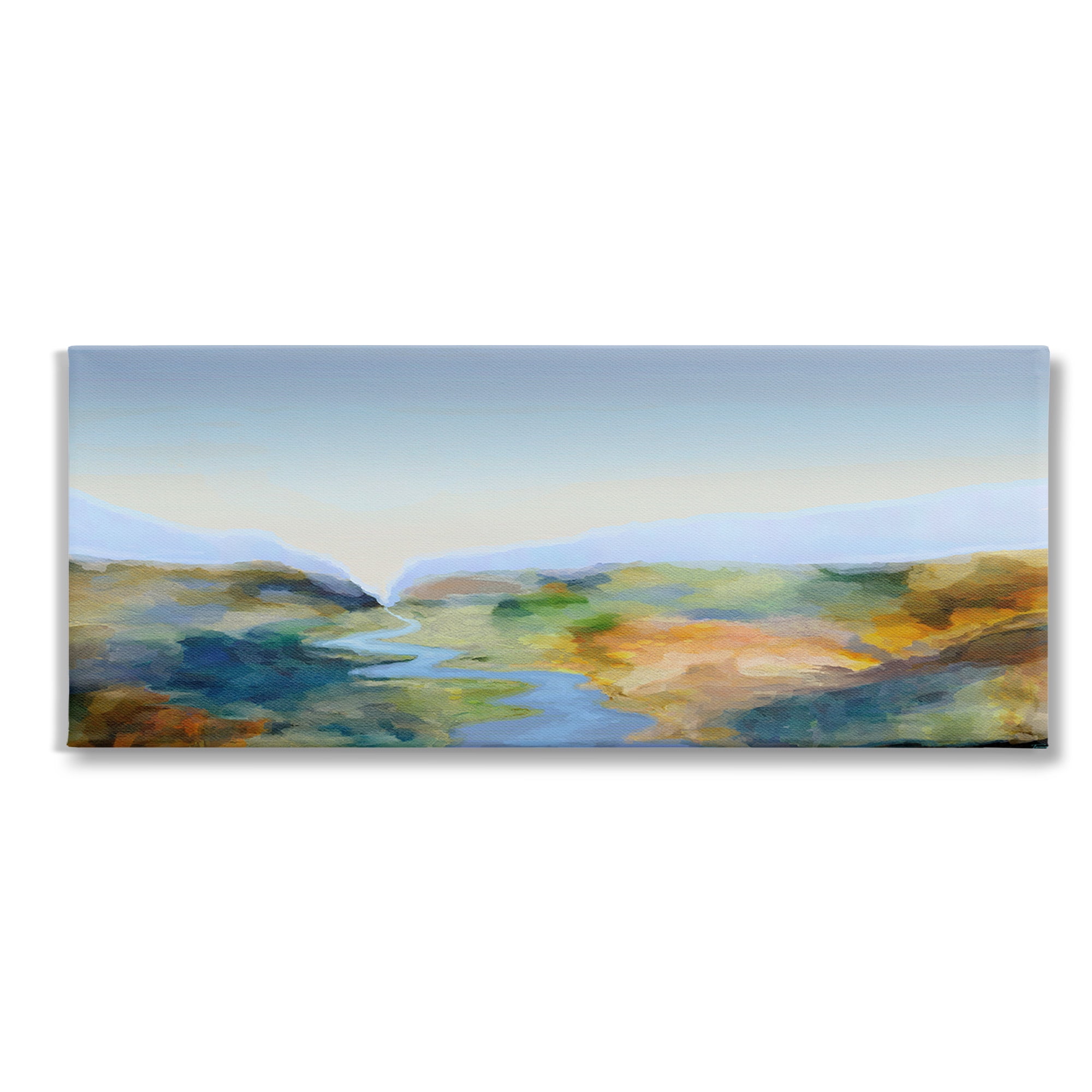 Stupell Industries Abstract Winding Stream Landscape Painting Gallery Wrapped Canvas Art Print Wall Art, 40 x 17