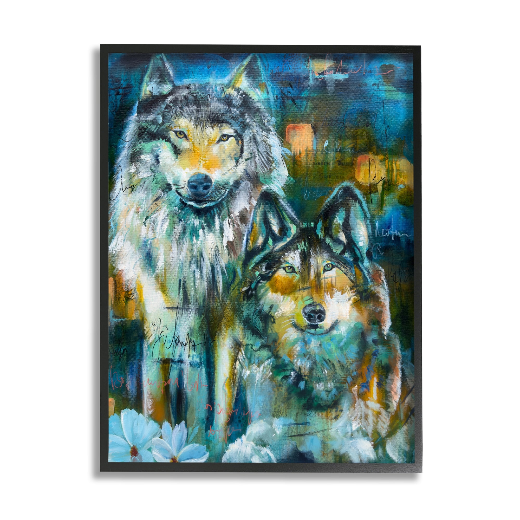 Stupell Industries Abstract Wolf Pair Animals & Insects Painting Black Framed Art Print Wall Art, 16 x 20