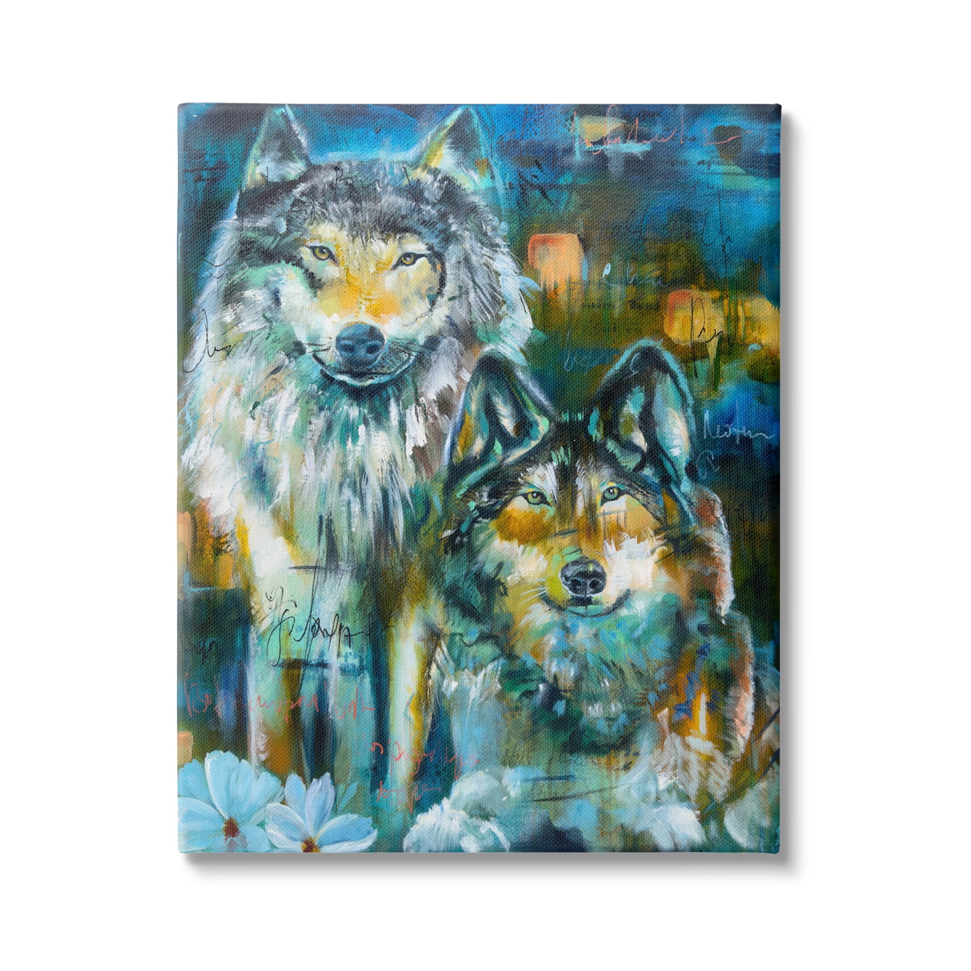 Stupell Industries Abstract Wolf Pair Animals & Insects Painting Gallery Wrapped Canvas Art Print Wall Art, 36 x 48