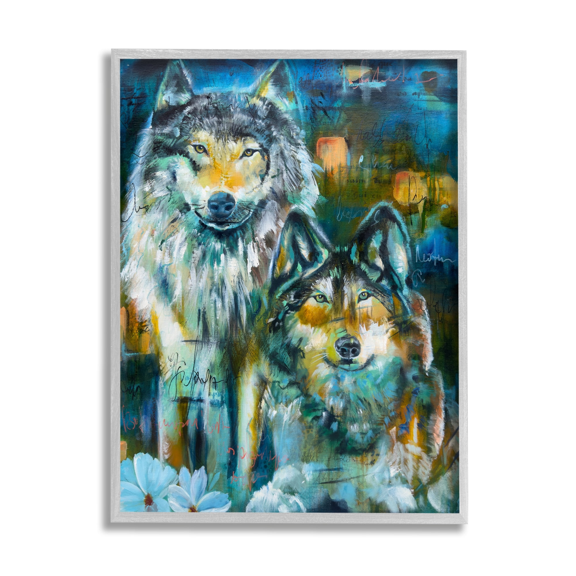 Stupell Industries Abstract Wolf Pair Animals & Insects Painting Gray Framed Art Print Wall Art, 11 x 14