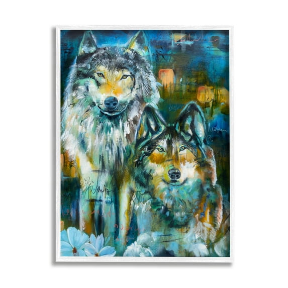Stupell Industries Abstract Wolf Pair Animals & Insects Painting White Framed Art Print Wall Art, 11 x 14