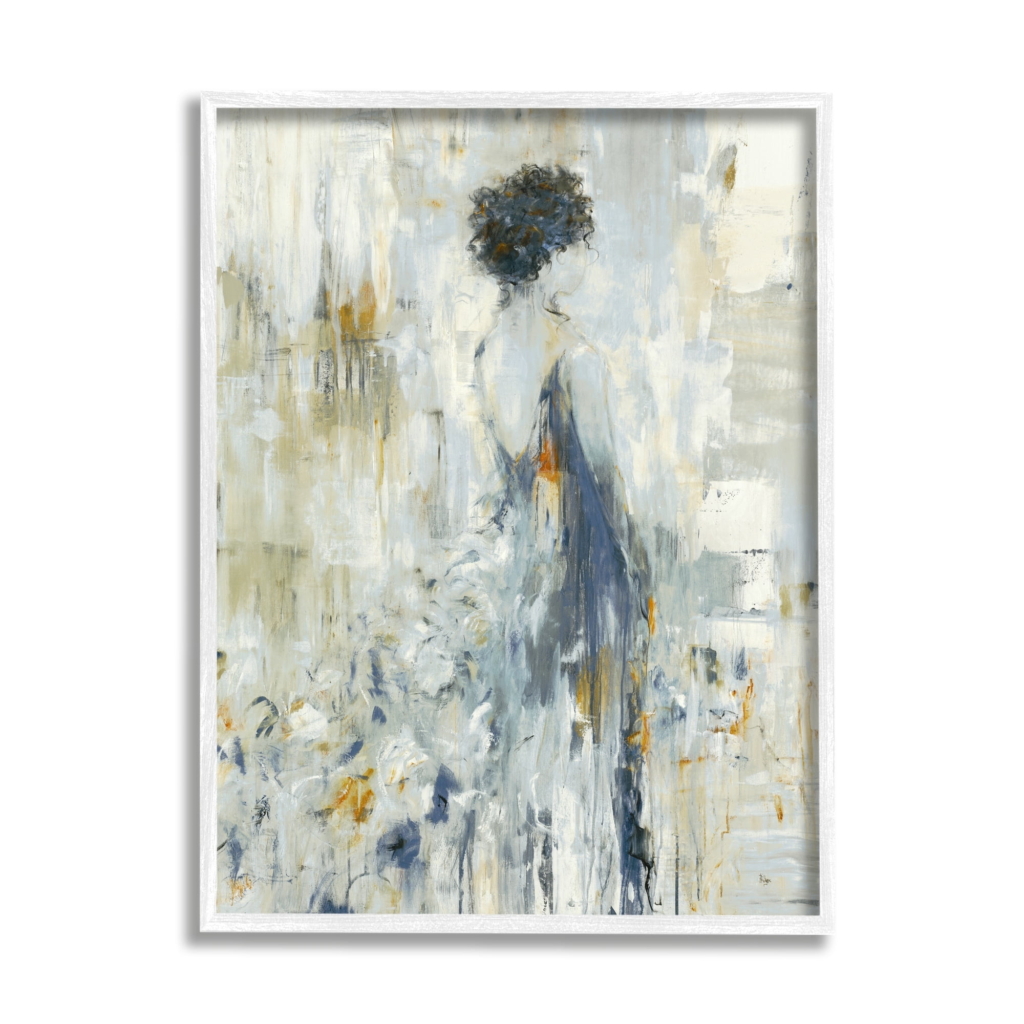 Stupell Industries Abstract Woman Blue Dress Gown Blocked Brushstrokes Framed Wall Art, 16 x 20, Design by Lisa Ridgers