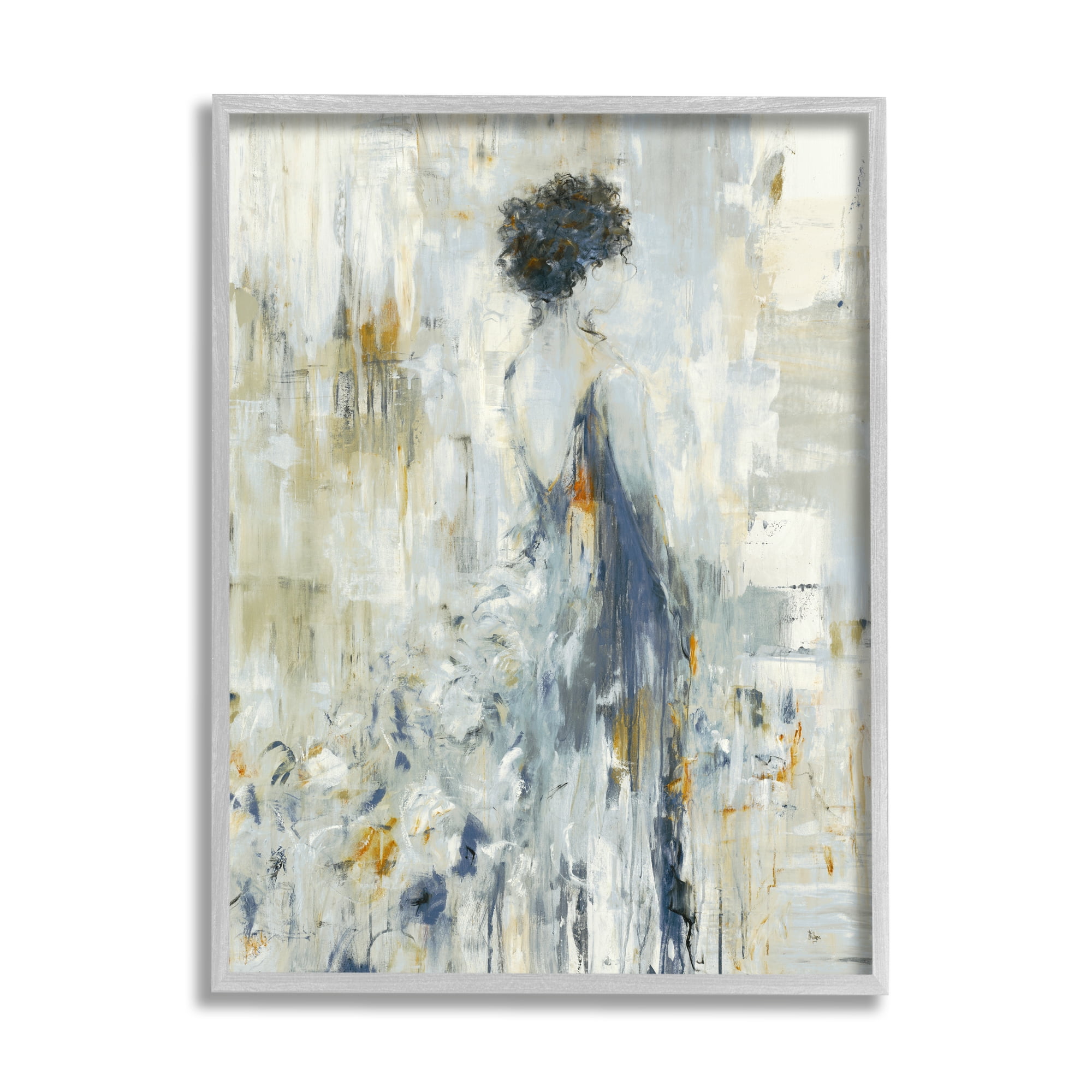 Stupell Industries Abstract Woman Blue Dress Gown Blocked Brushstrokes Framed Wall Art, 24 x 30, Design by Lisa Ridgers