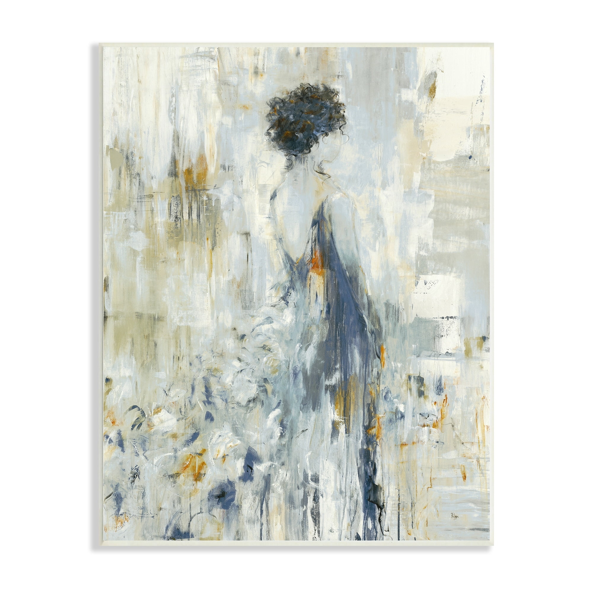 Stupell Industries Abstract Woman Blue Dress Gown Blocked Brushstrokes Wood Wall Art, 13 x 19, Design by Lisa Ridgers