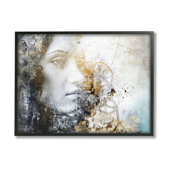 Stupell Industries Abstract Woman Distressed Pattern Female Portrait Modern Painting Graphic Art Black Framed Art Print Wall Art, 20x16, by Design Fabrikken