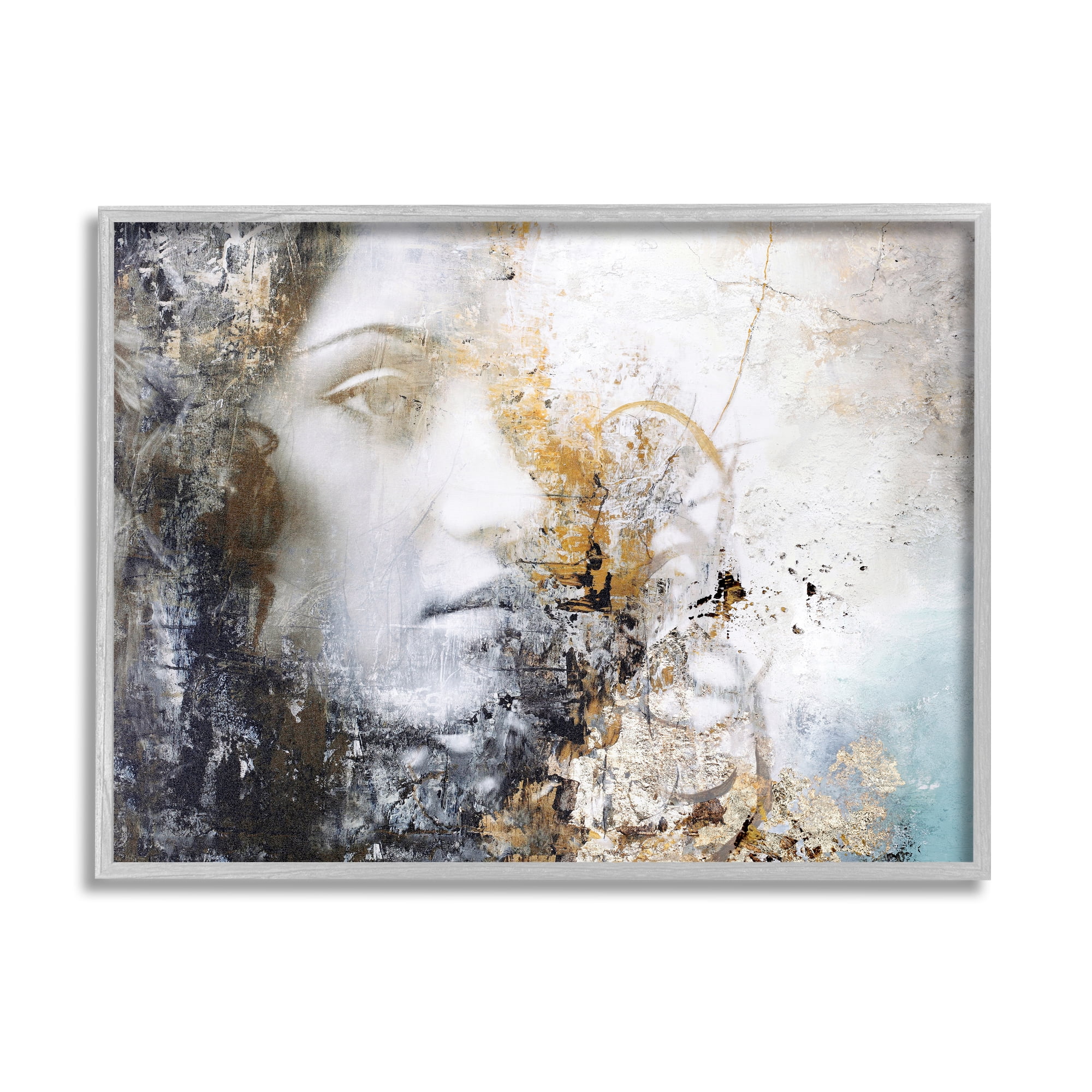 Stupell Industries Abstract Woman Distressed Pattern Female Portrait Modern Painting Graphic Art Gray Framed Art Print Wall Art, 14x11, by Design Fabrikken