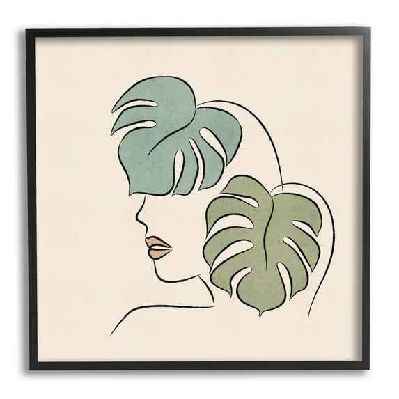 Stupell Industries Abstract Woman Face Monstera Plant Leaf Doodle Graphic Art Black Framed Art Print Wall Art, Design by JJ Design House LLC