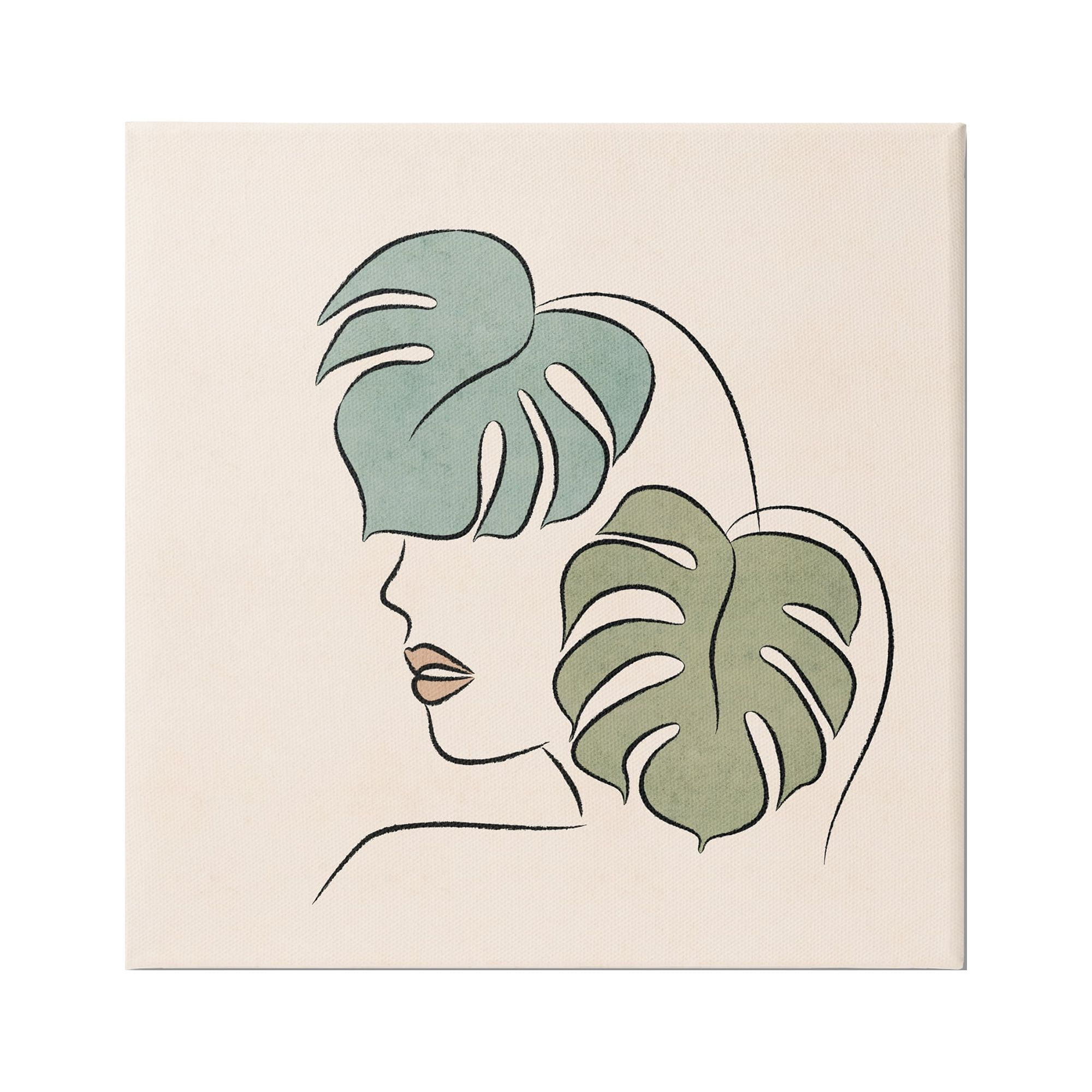 Stupell Industries Abstract Woman Face Monstera Plant Leaf Doodle Graphic Art Gallery Wrapped Canvas Print Wall Art, Design by JJ Design House LLC