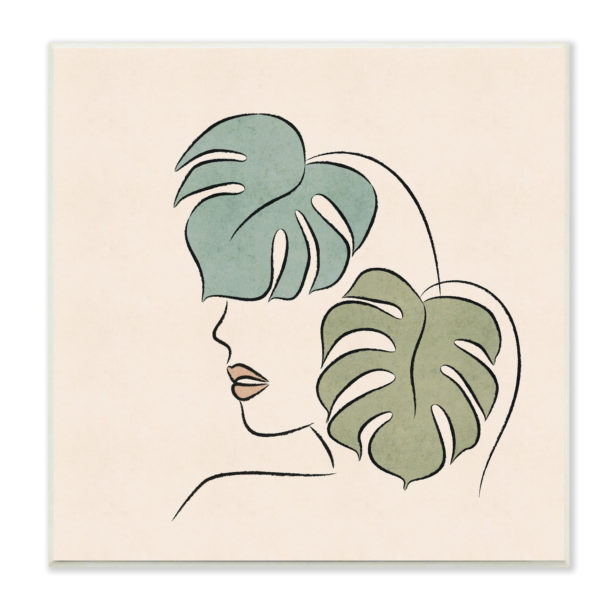 Stupell Industries Abstract Woman Face Monstera Plant Leaf Doodle Graphic Art Unframed Art Print Wall Art, Design by JJ Design House LLC
