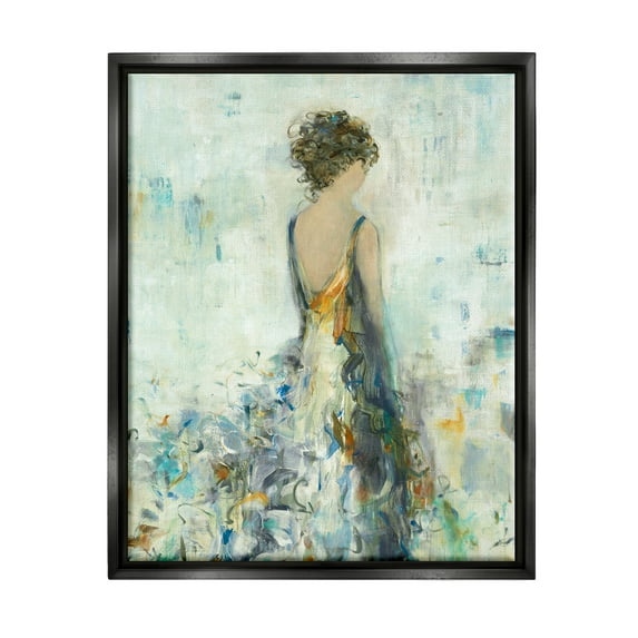 Stupell Industries Abstract Woman Floral Dress Beauty & Fashion Painting Black Floater Framed Art Print Wall Art