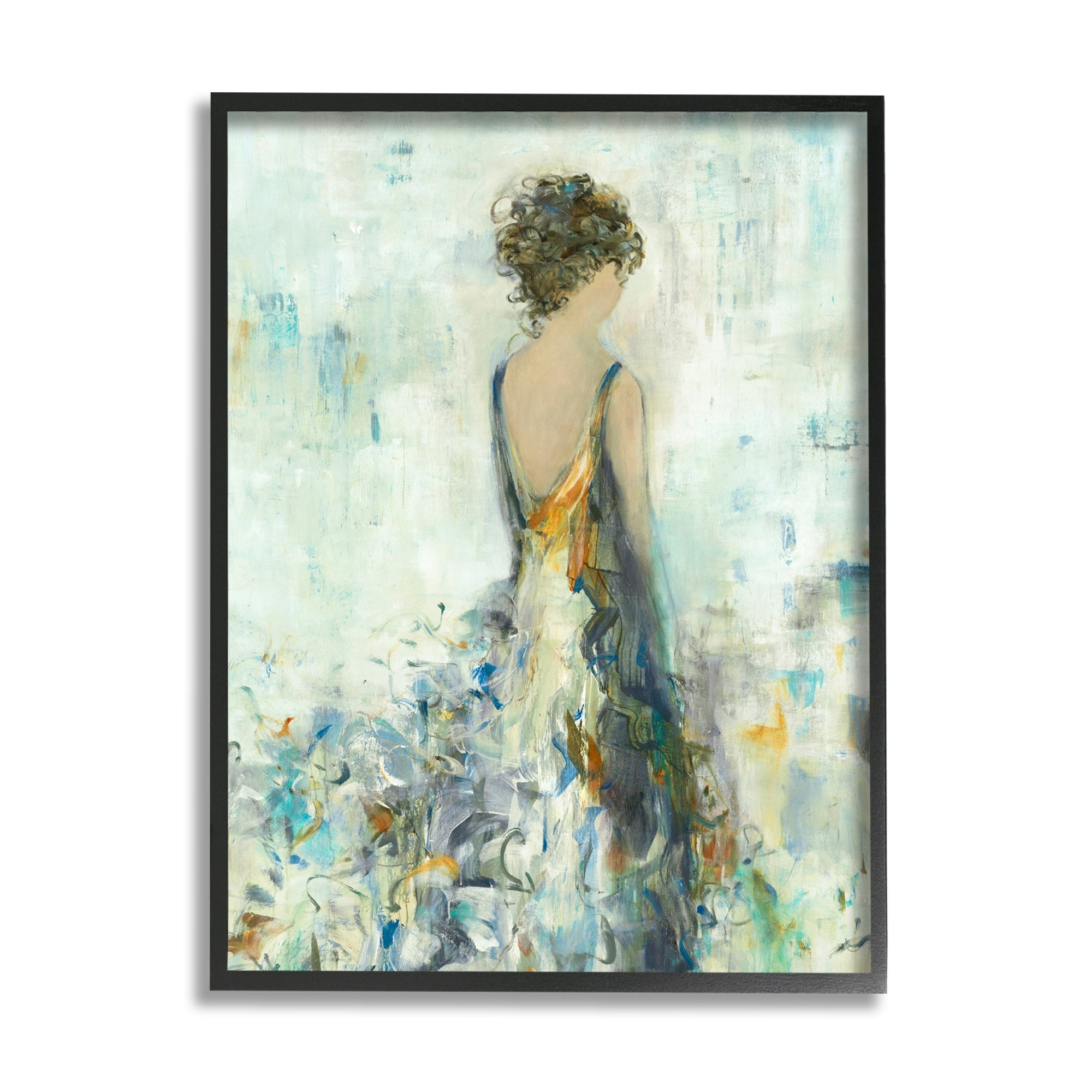 Abstract Woman in Floral Dress Canvas Print with Black Frame