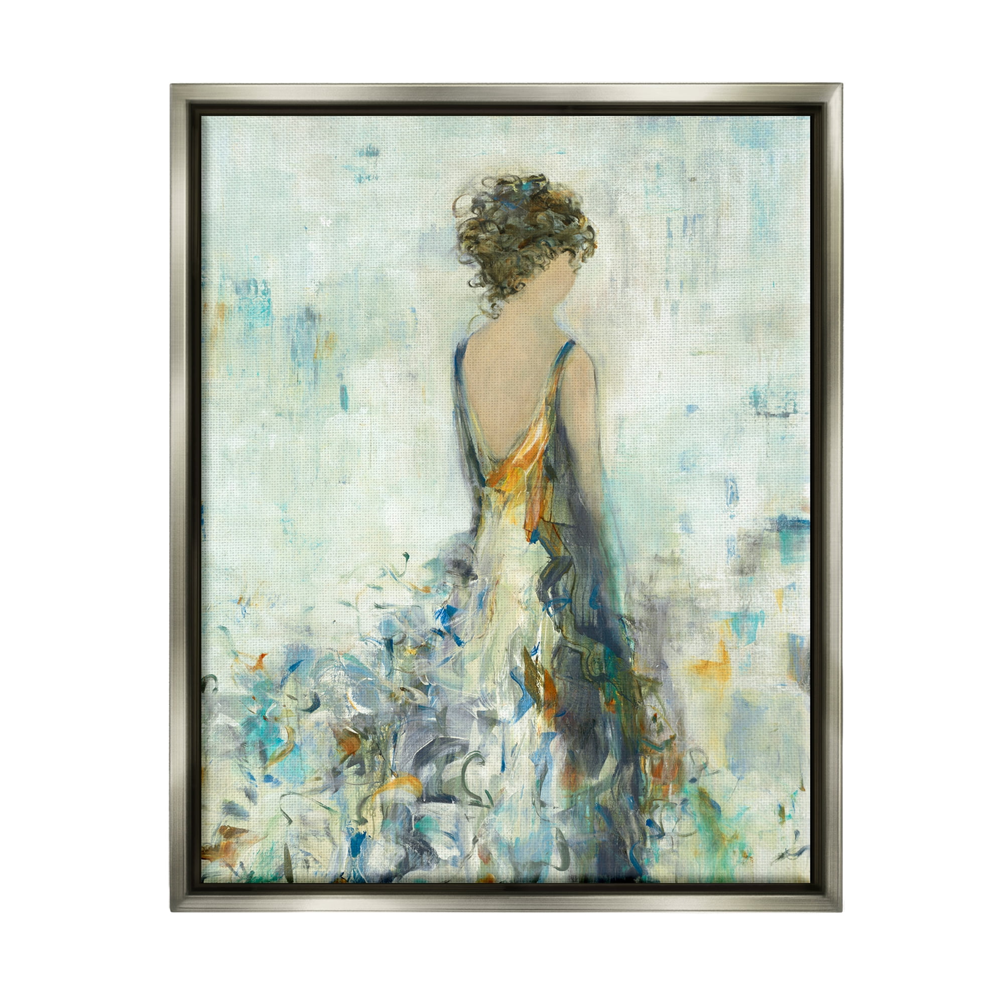 Stupell Industries Abstract Woman Floral Dress Beauty & Fashion Painting Gray Floater Framed Art Print Wall Art