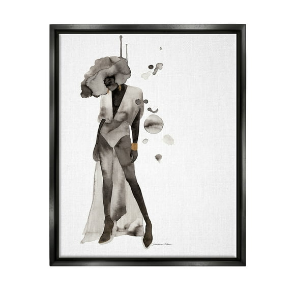 Stupell Industries Abstract Woman Illustration Abstract Painting Black Floater Framed Art Print Wall Art, 17 x 21