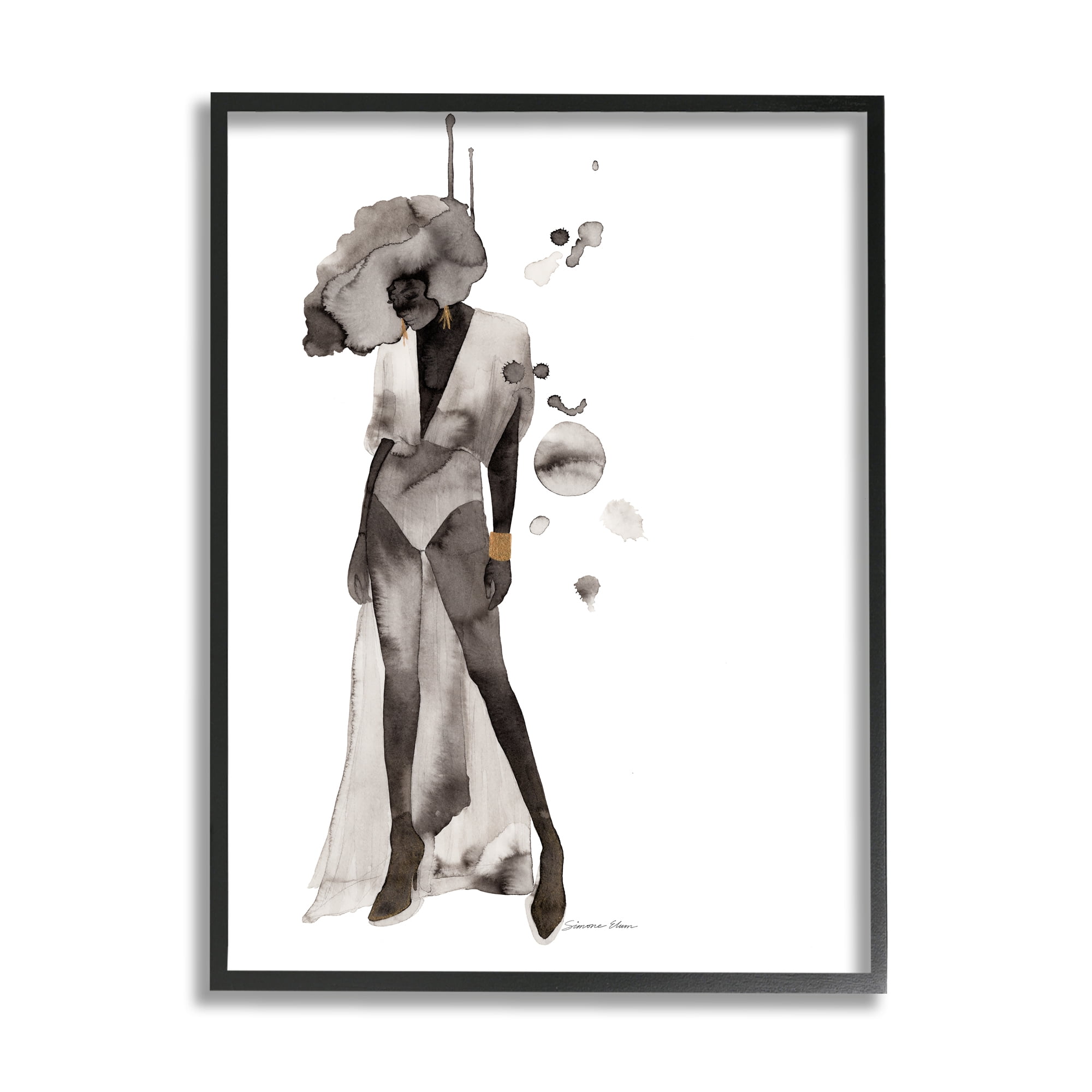 Stupell Industries Abstract Woman Illustration Abstract Painting Black Framed Art Print Wall Art, 24 x 30