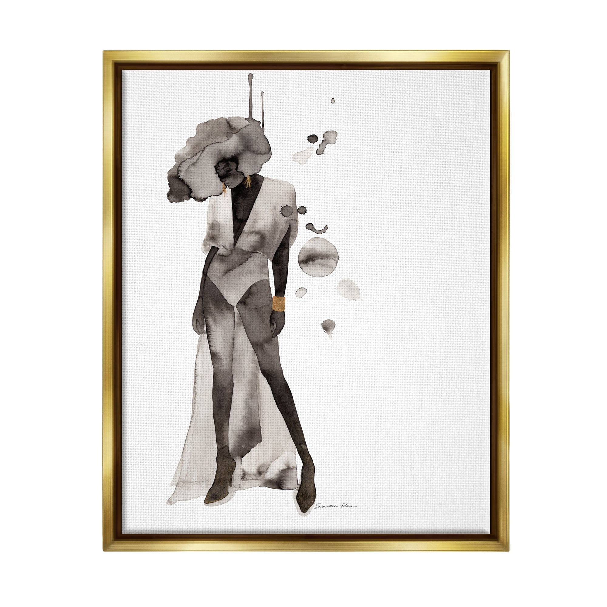 Stupell Industries Abstract Woman Illustration Abstract Painting Gold Floater Framed Art Print Wall Art, 17 x 21