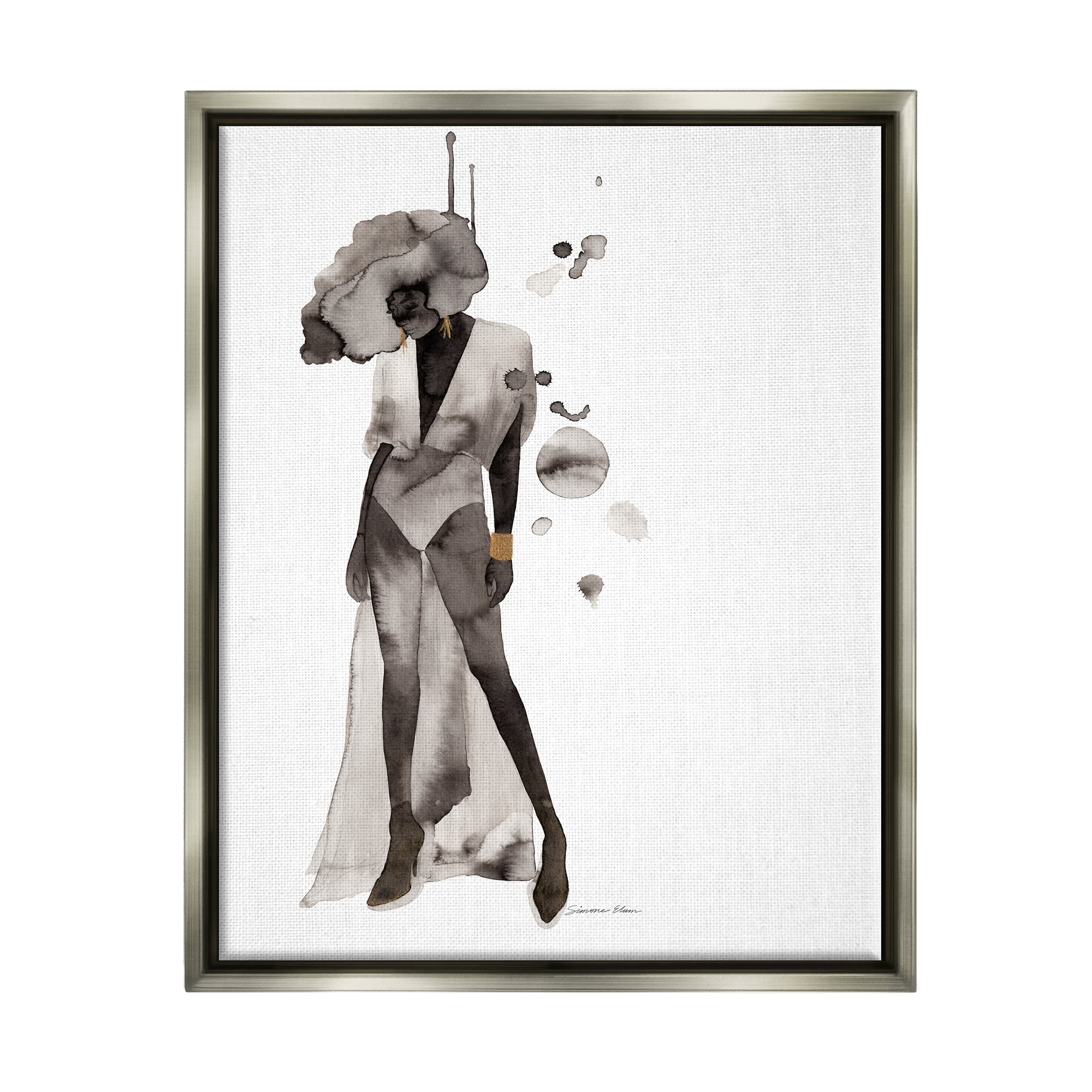 Stupell Industries Abstract Woman Illustration Abstract Painting Gray Floater Framed Art Print Wall Art, 25 x 31