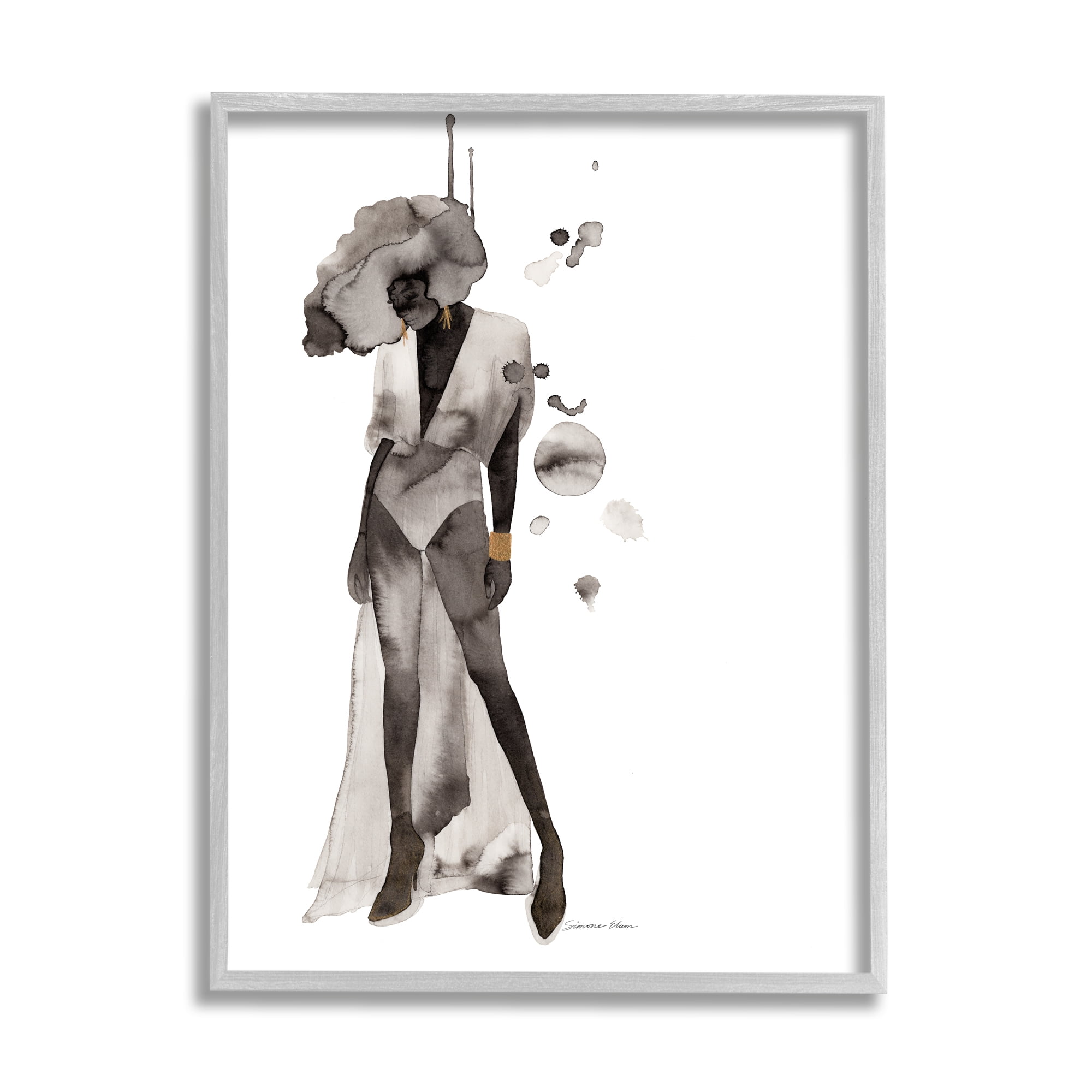 Stupell Industries Abstract Woman Illustration Abstract Painting Gray Framed Art Print Wall Art, 24 x 30