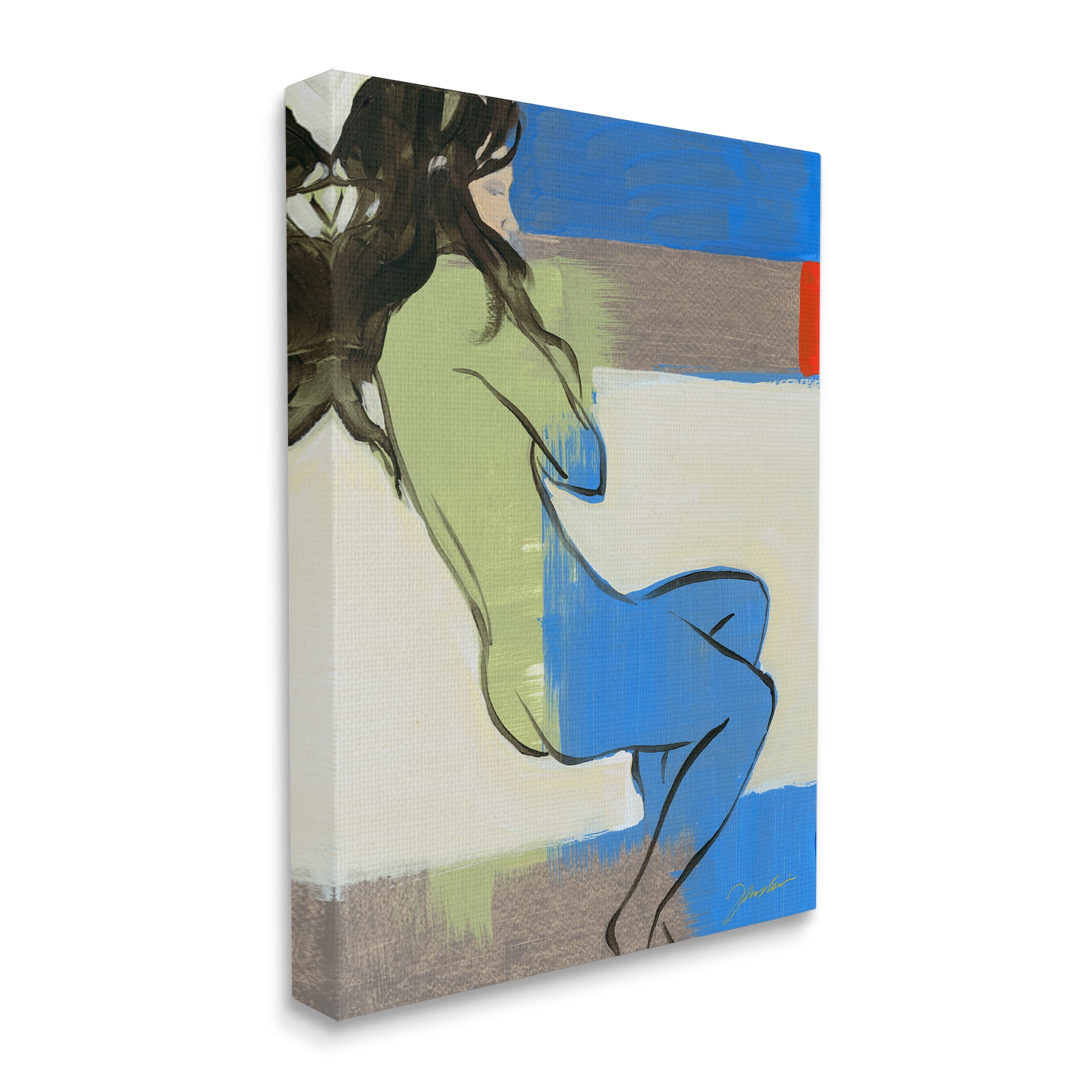 Stupell Industries Abstract Woman Laying over Geometric Shape Collage Abstract Painting Gallery Wrapped Canvas Print Wall Art, 36 x 48