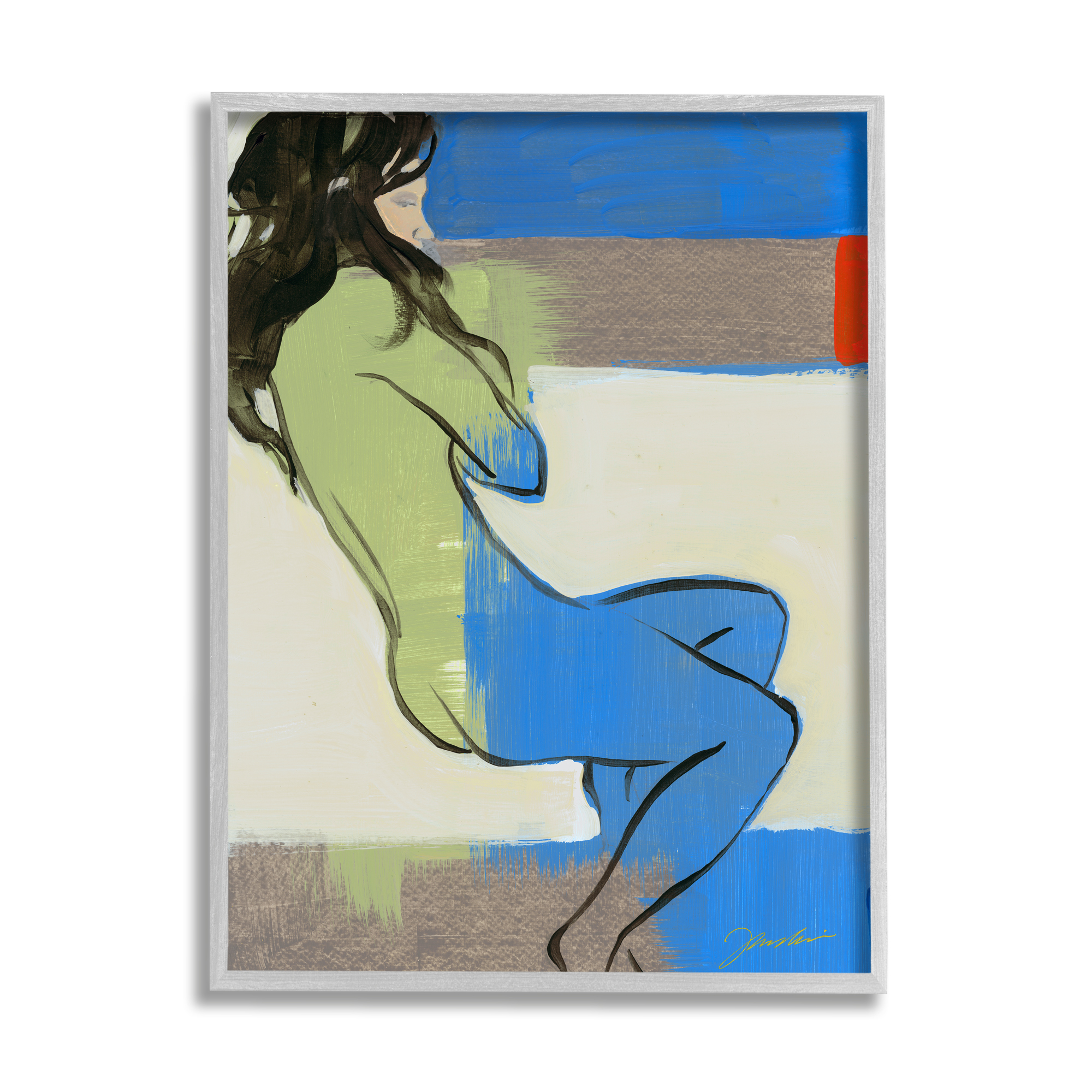 Stupell Industries Abstract Woman Laying over Geometric Shape Collage Abstract Painting Gray Framed Art Print Wall Art, 11 x 14