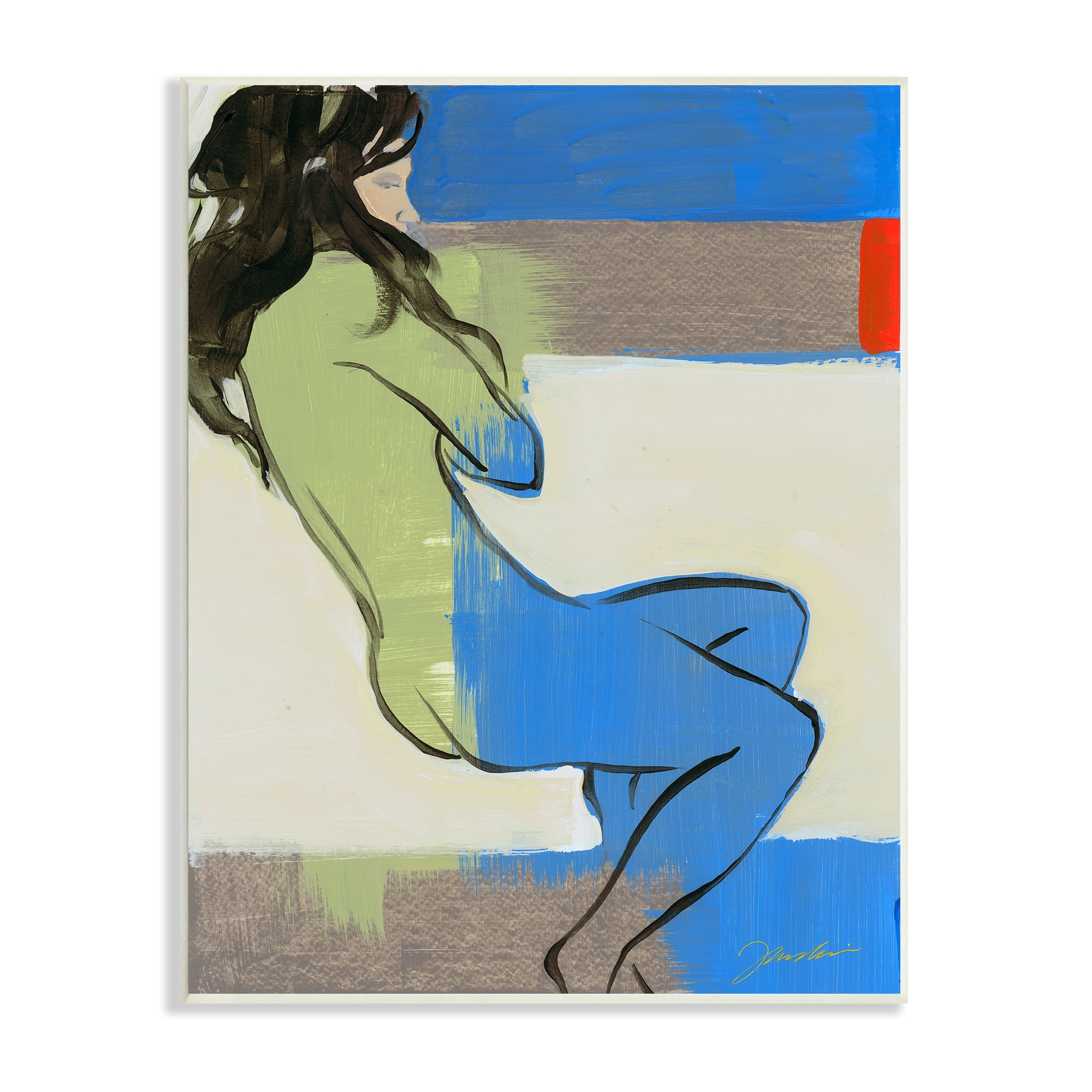 Stupell Industries Abstract Woman Laying over Geometric Shape Collage Abstract Painting Unframed Art Print Wall Art, 10 x 15