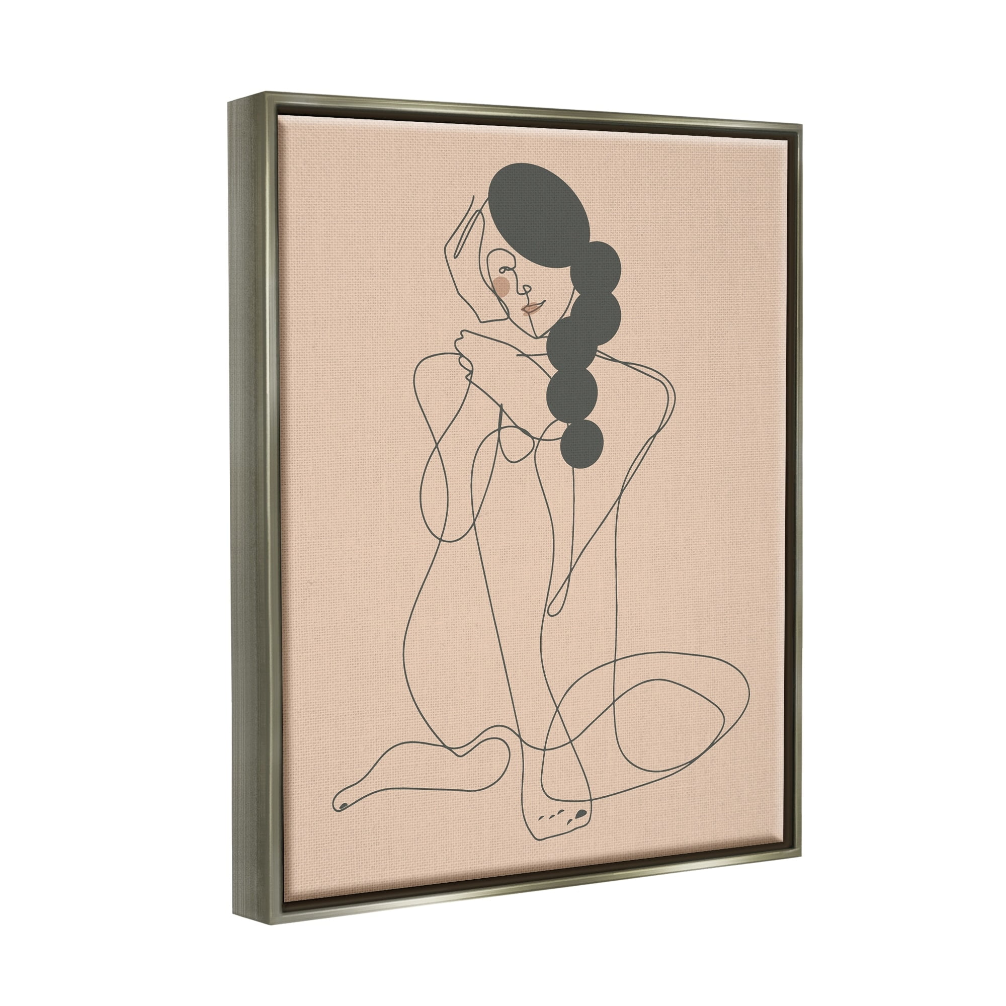 Stupell Industries Abstract Woman Sitting Scribble Drawing Smiling Outline Graphic Art Luster Gray Floating Framed Canvas Print Wall Art, Design by Kendra Shedenhelm