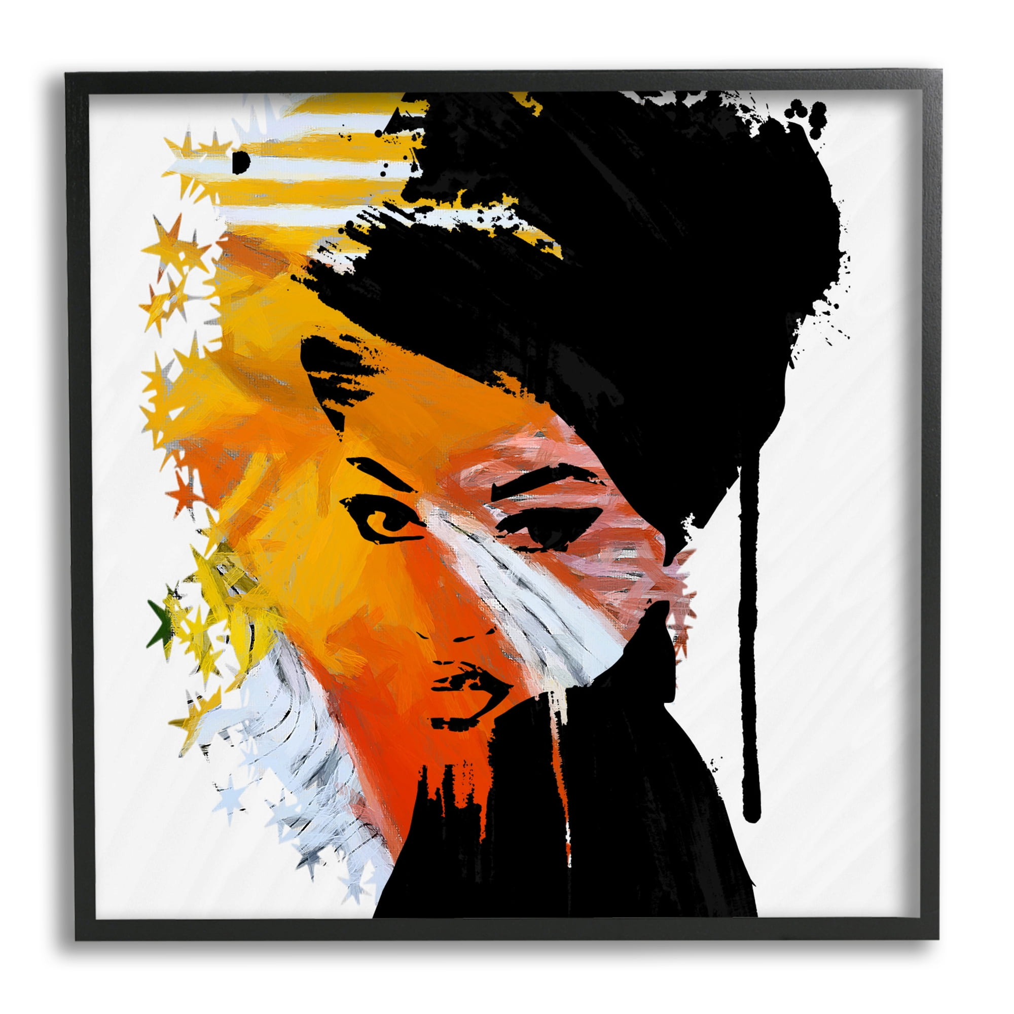 Stupell Industries Abstract Woman & Stars Abstract Painting Black Framed Art Print Wall Art, 24 x 24