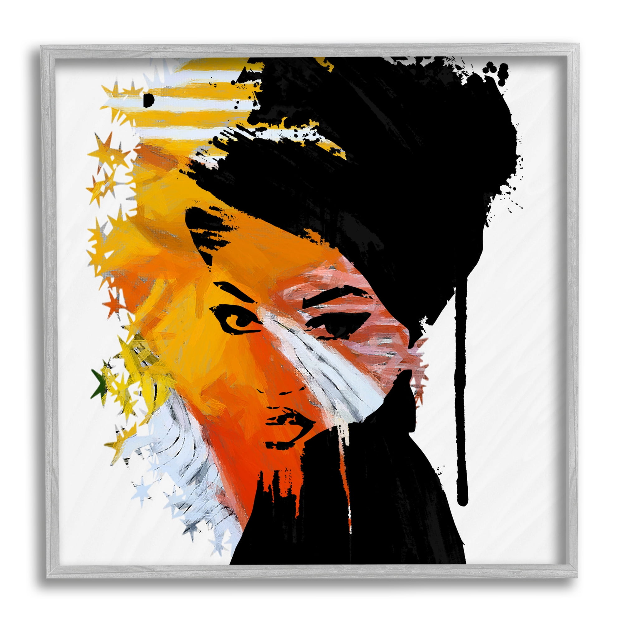 Stupell Industries Abstract Woman & Stars Abstract Painting Gray Framed Art Print Wall Art, 12 x 12