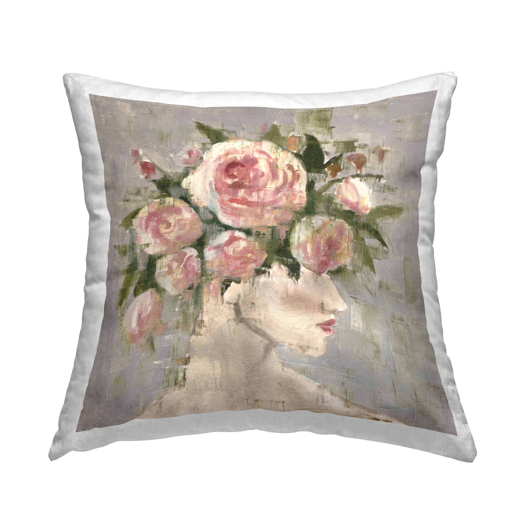 Stupell Industries Abstract Woman with Roses Decorative Printed Throw Pillow Design by Charity Henderson.