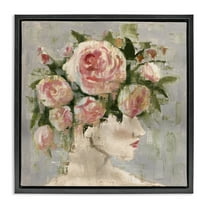 Stupell Industries Abstract Woman with Roses Plants & Flowers Painting Black Floater Framed Canvas Art Print Wall Art, 18 x 18