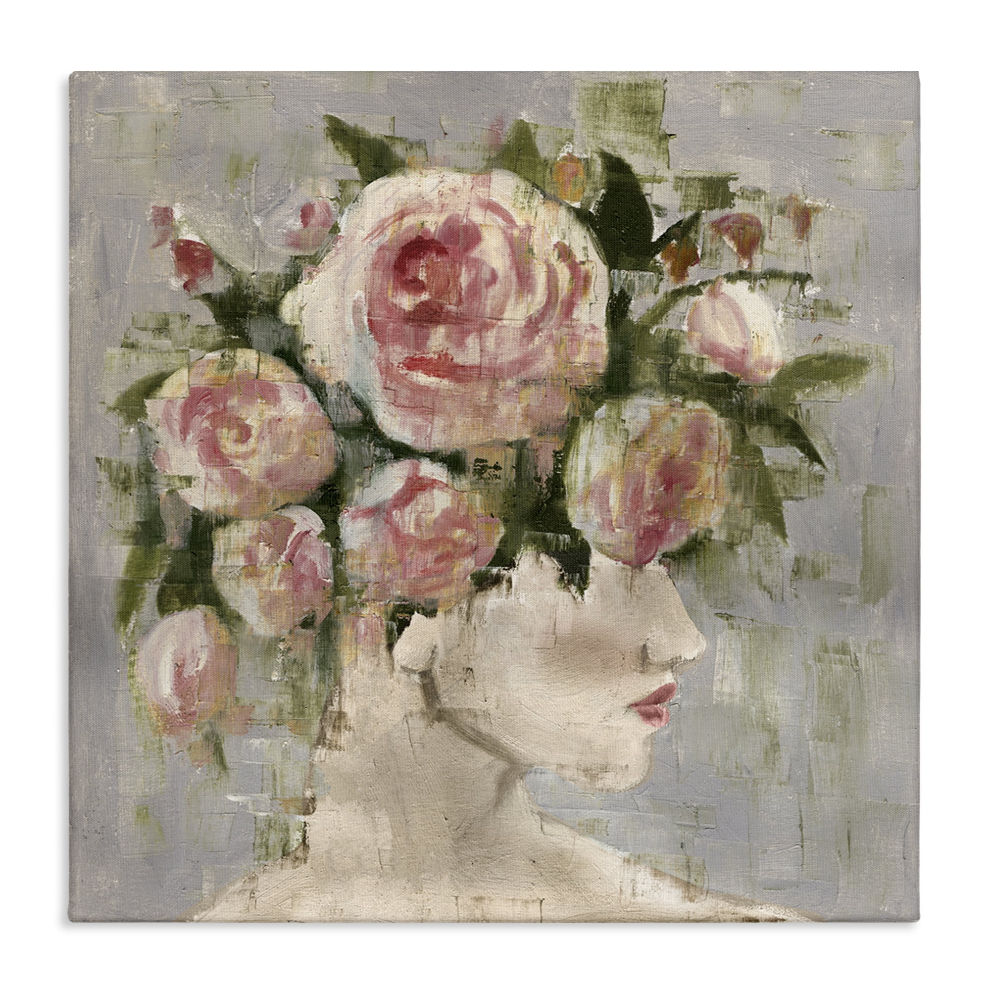 Stupell Industries Abstract Woman with Roses Plants & Flowers Painting Wrapped Canvas Art Print Wall Art, 30 x 30