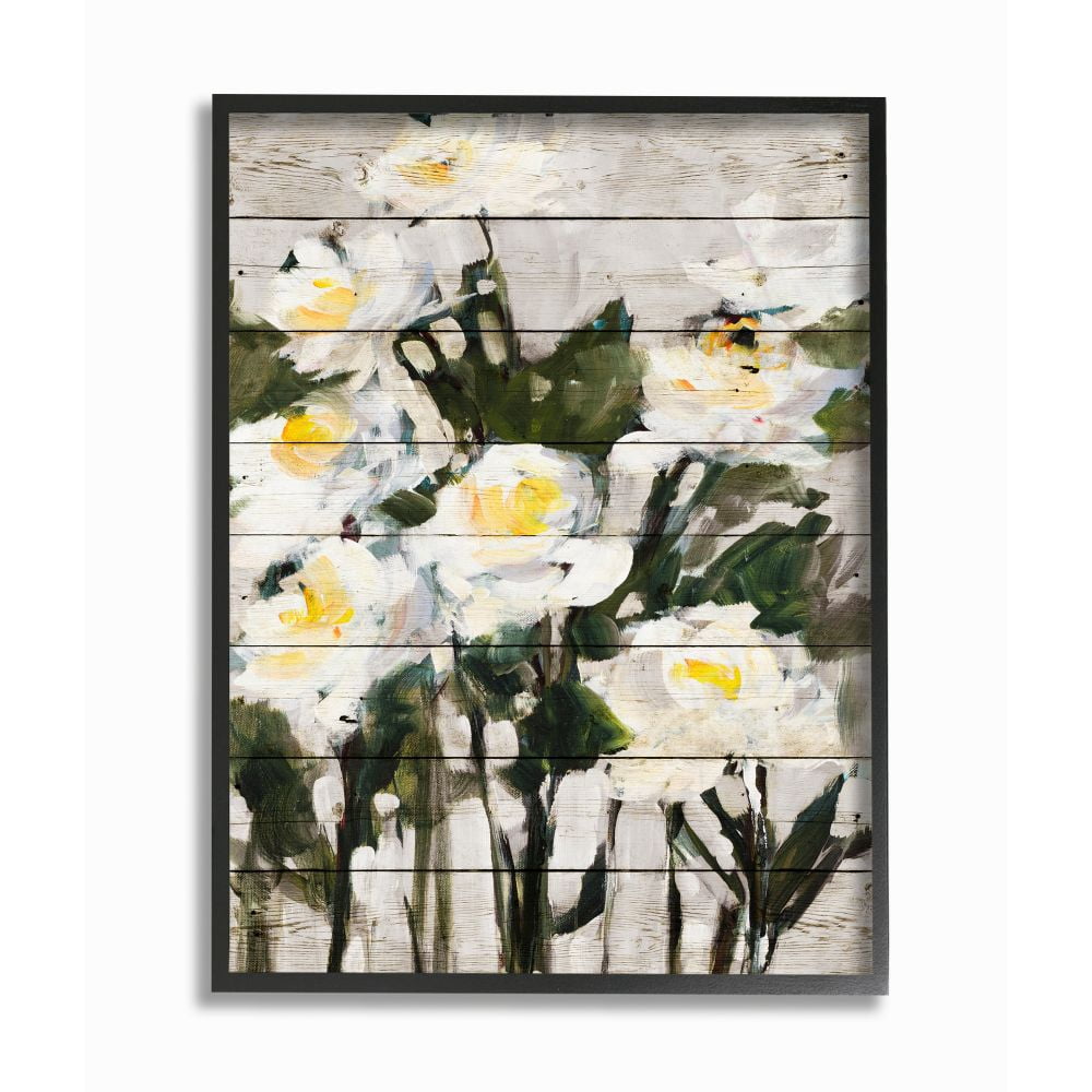 Stupell Industries Abstract Wood Panel Flower Painting Framed Giclee Texturized Art by Jane Slivka