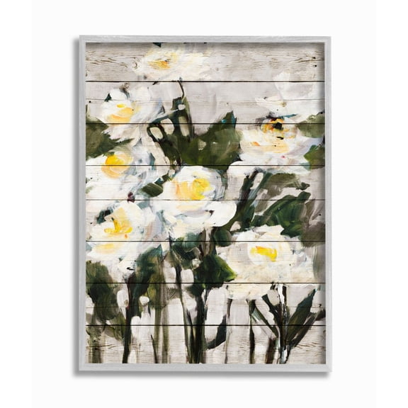 Stupell Industries Abstract Wood Panel Flower Painting Gray Farmhouse Rustic Framed Giclee Texturized Art by Jane Slivka
