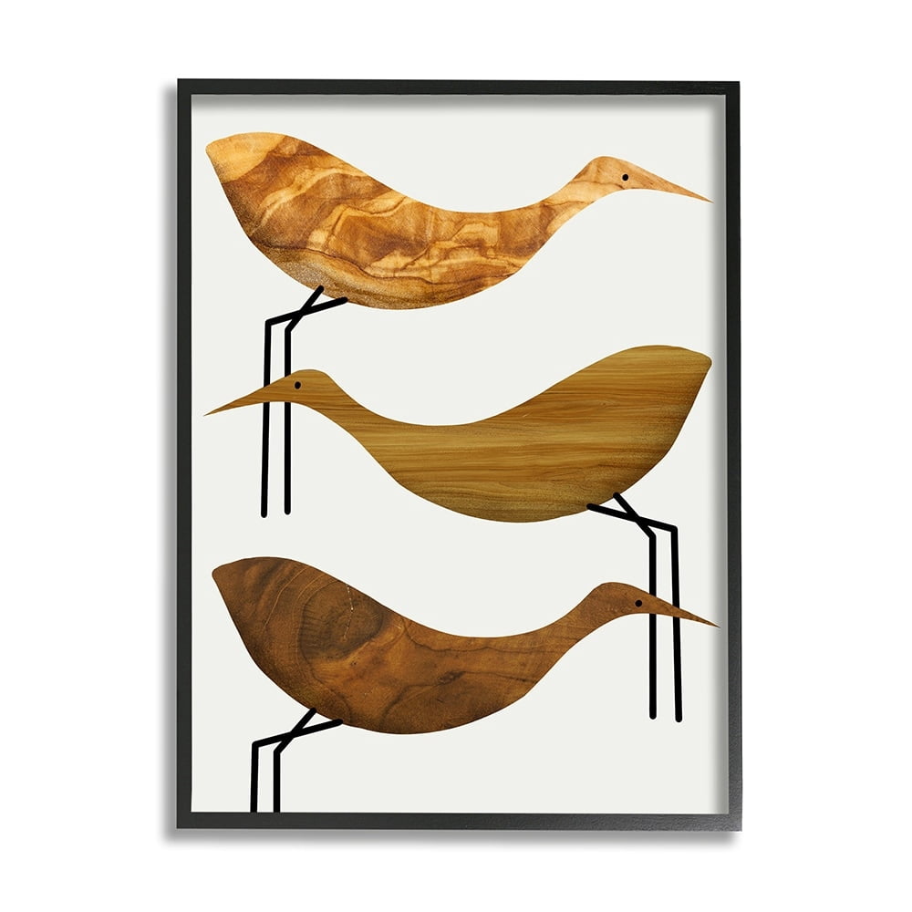 Stupell Industries Abstract Wooden Pattern Storks Rustic Birds Black Framed by Daphne Polselli