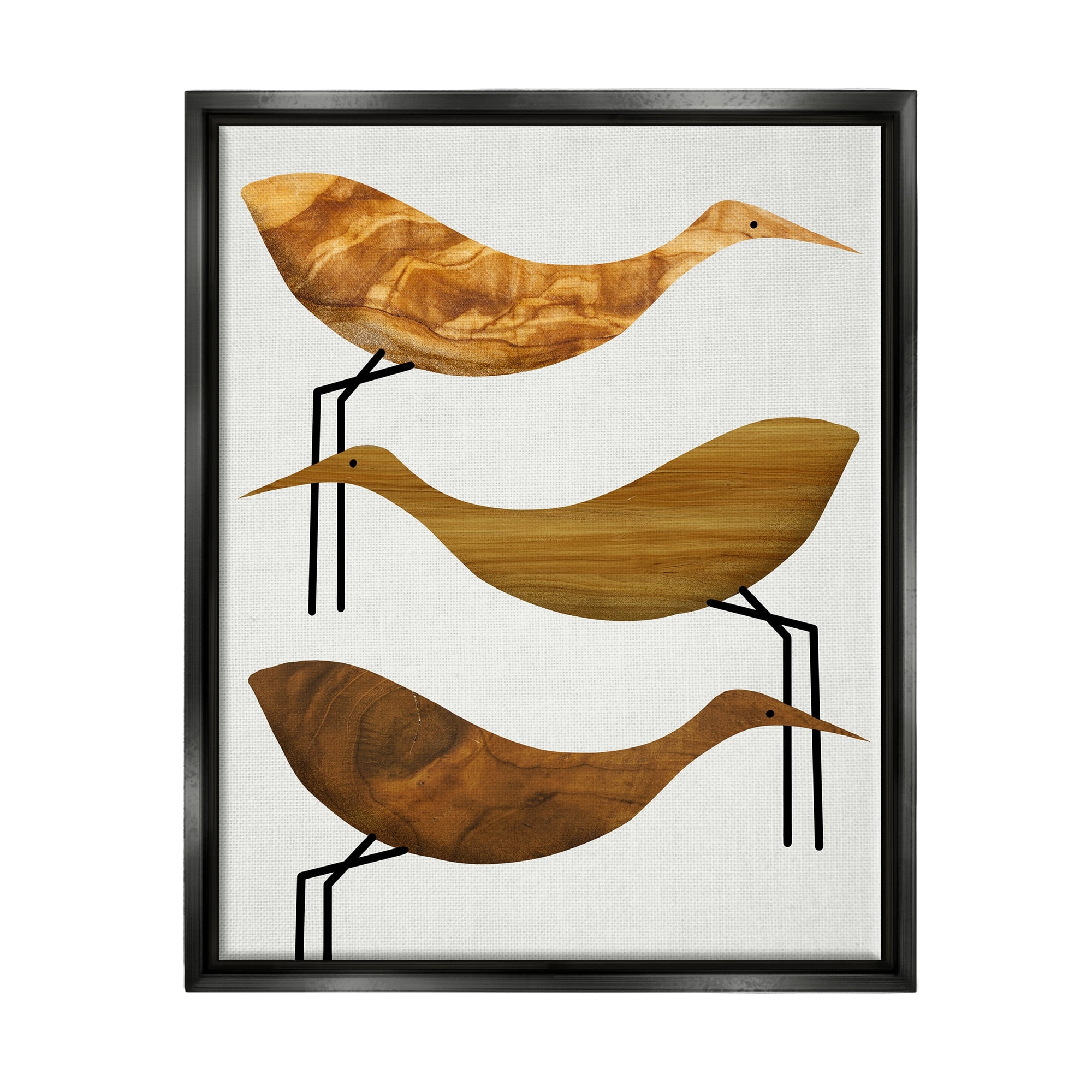 Stupell Industries Abstract Wooden Pattern Storks Rustic Birds Metallic Gold Framed Floating Canvas Wall Art, 16x20, by Daphne Polselli