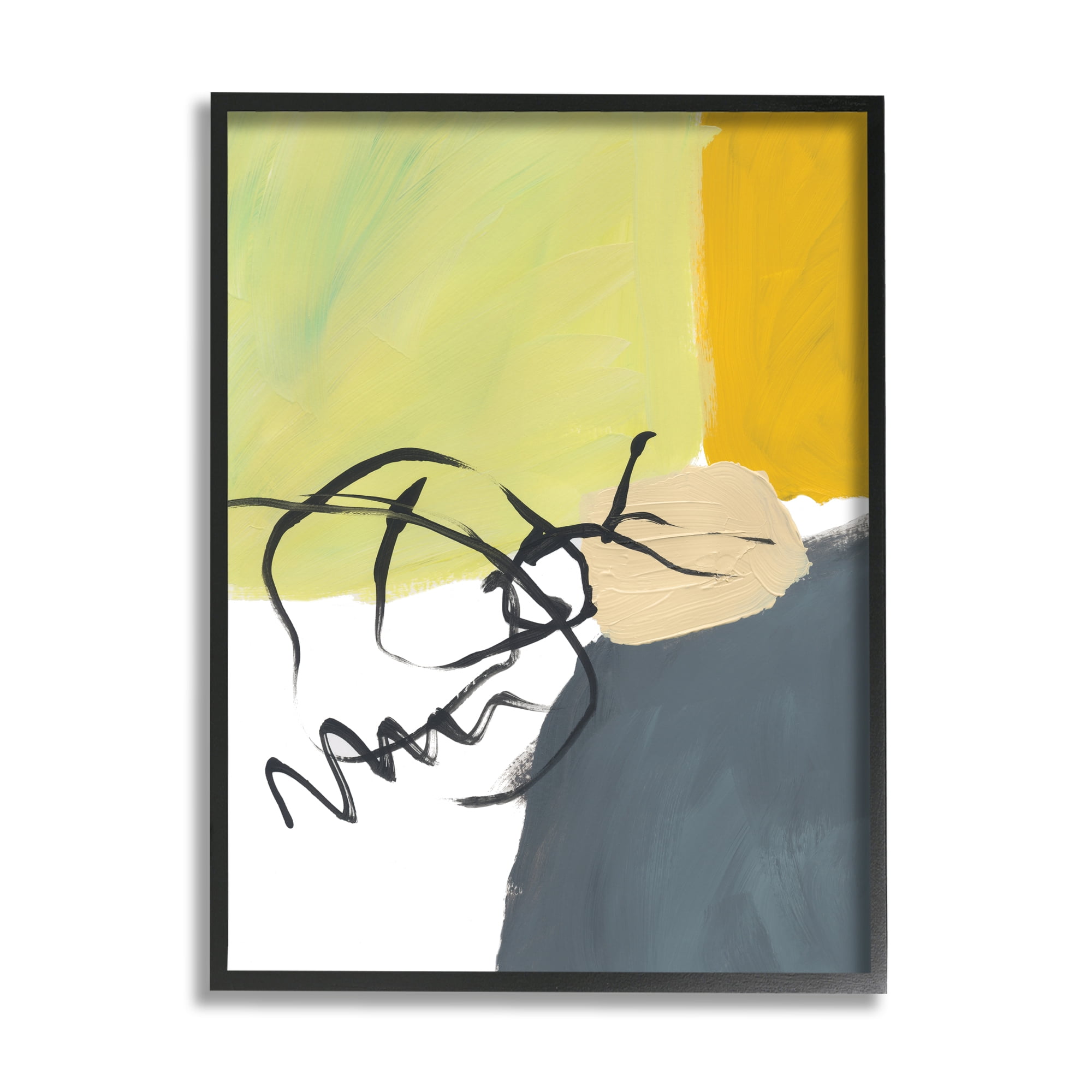 Stupell Industries Abstract Yellow Grey Shapes Fluid Black Lines, 11 x 14, Designed by Bronwyn Baker