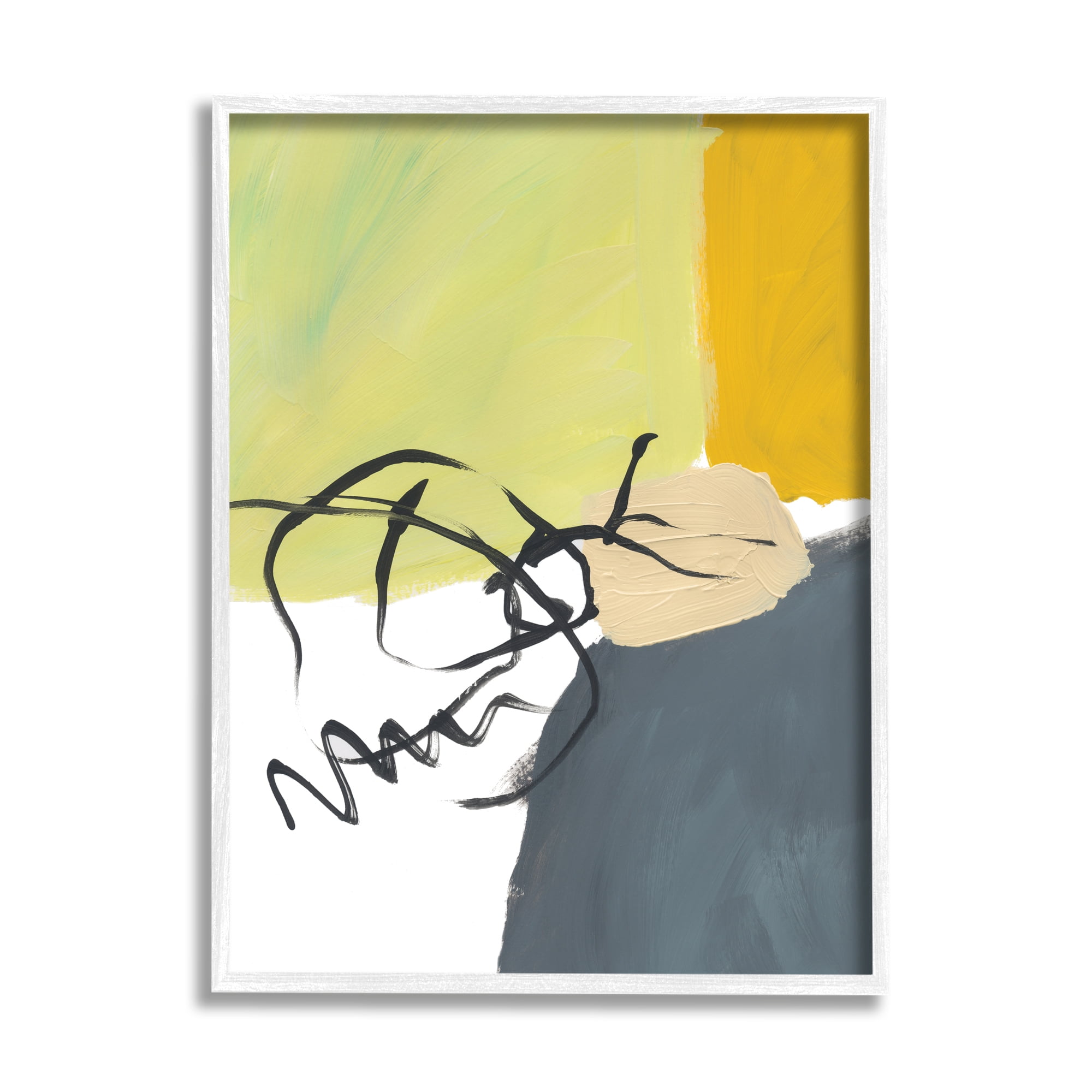 Stupell Industries Abstract Yellow Grey Shapes Fluid Black Lines, 11 x 14, Designed by Bronwyn Baker