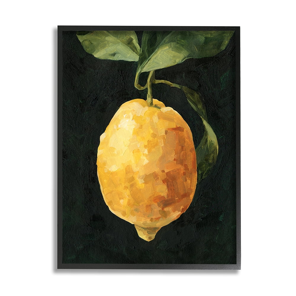 Abstract Yellow Lemon on Black Canvas with Black Frame, 16 x 20