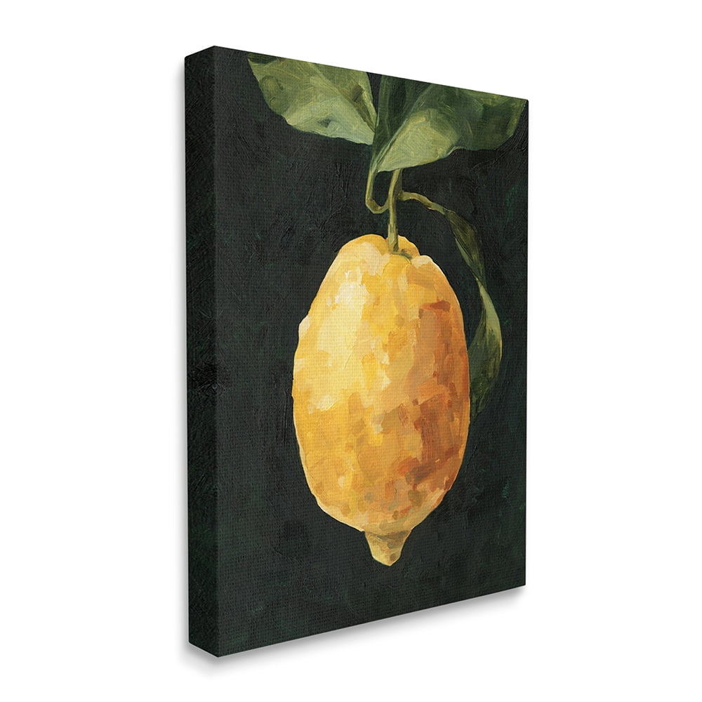 Abstract Yellow Lemon on Black Canvas Wall Art, 24x30
