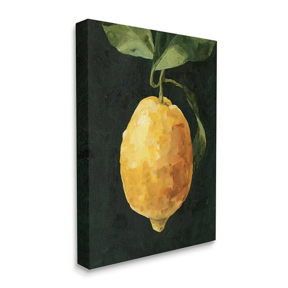 Stupell Industries Abstract Yellow Lemon on Vine Pop over Black Canvas Wall Art by Emma Caroline