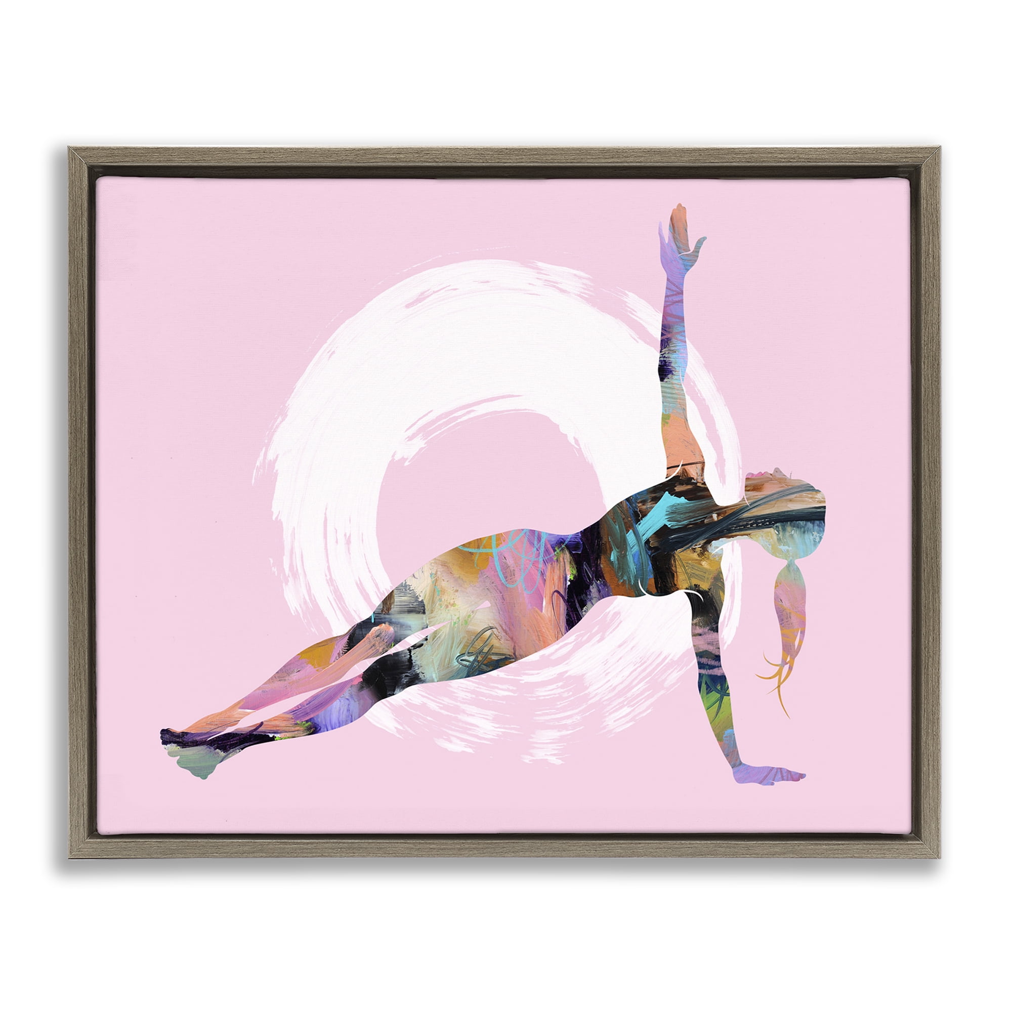 Stupell Industries Abstract Yoga Exercise People Painting Brown Floater Framed Canvas Art Print Wall Art, 31 x 25