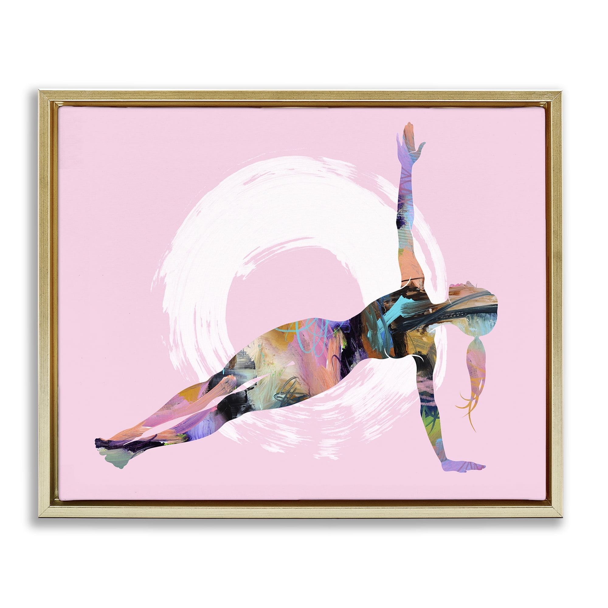 Stupell Industries Abstract Yoga Exercise People Painting Gold Floater Framed Canvas Art Print Wall Art, 21 x 17