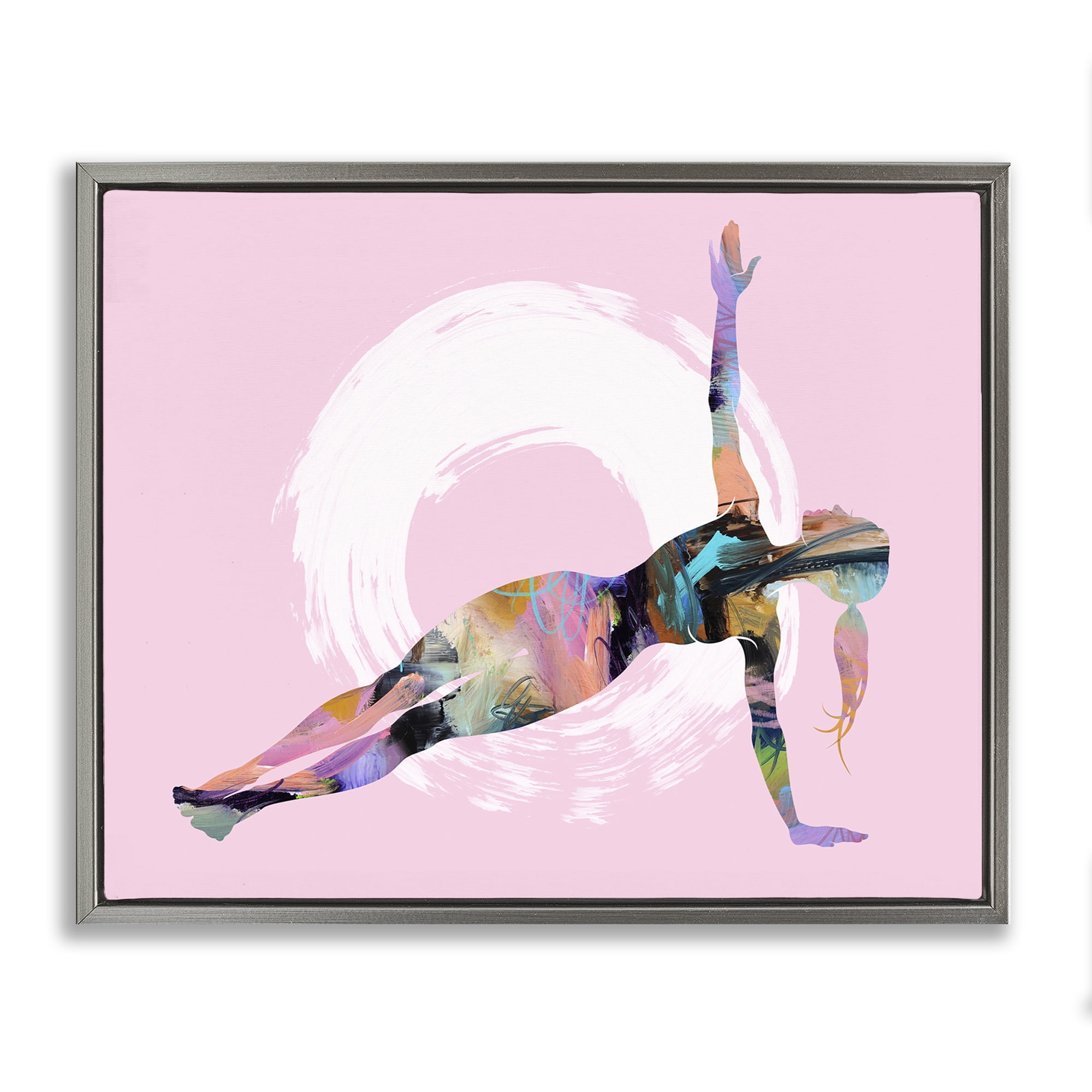 Stupell Industries Abstract Yoga Exercise People Painting Gray Floater Framed Canvas Art Print Wall Art, 21 x 17