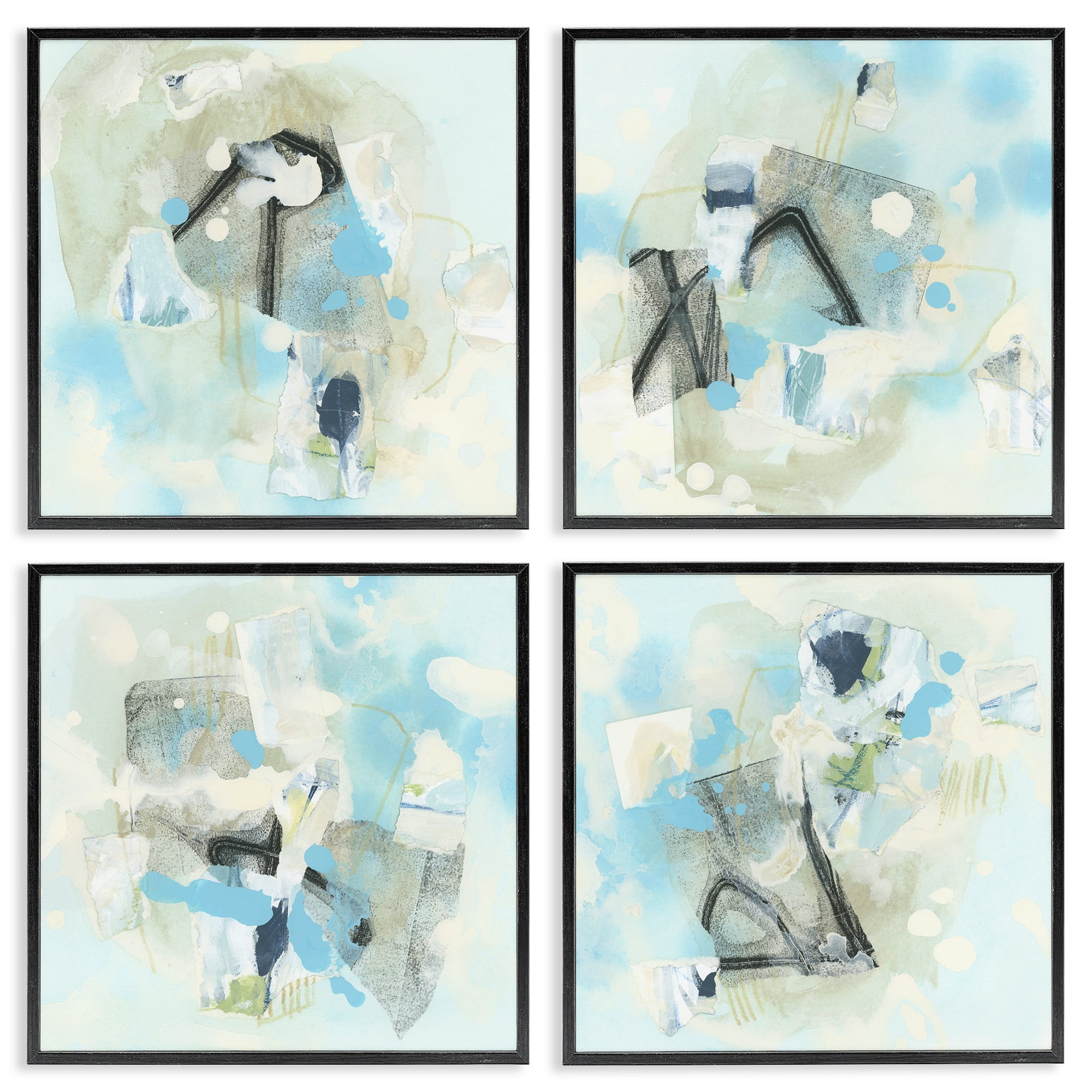 Stupell Industries Abstract with Blue Splatter Abstract Painting Black Framed Art Print Wall Art, 12 x 12, Set of 4