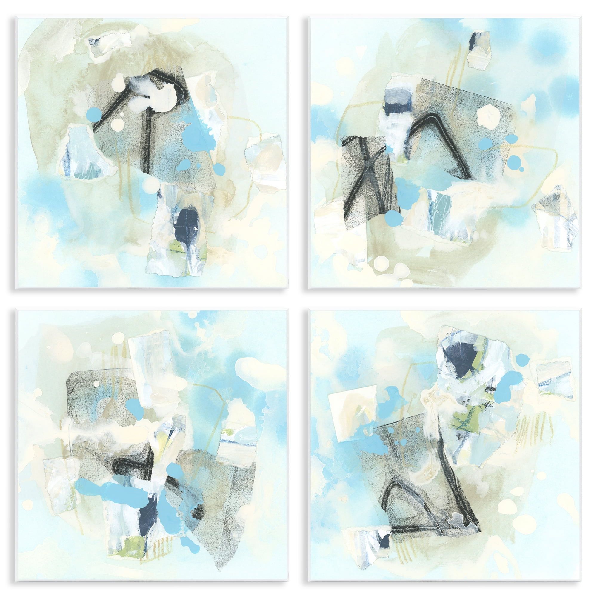 Stupell Industries Abstract with Blue Splatter Abstract Painting Unframed Art Print Wall Art, 12 x 12, Set of 4